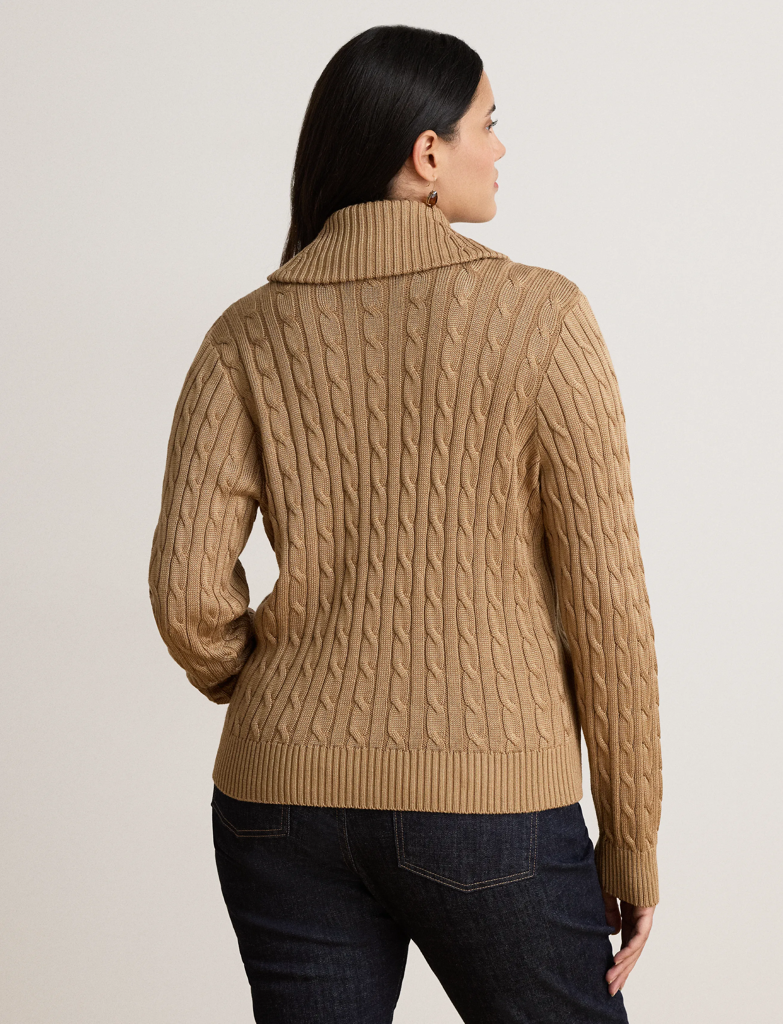 Lauren Ralph Lauren Cable Cotton-Blend Shawl-Collar Sweater stickade tröjor dam – bild 8