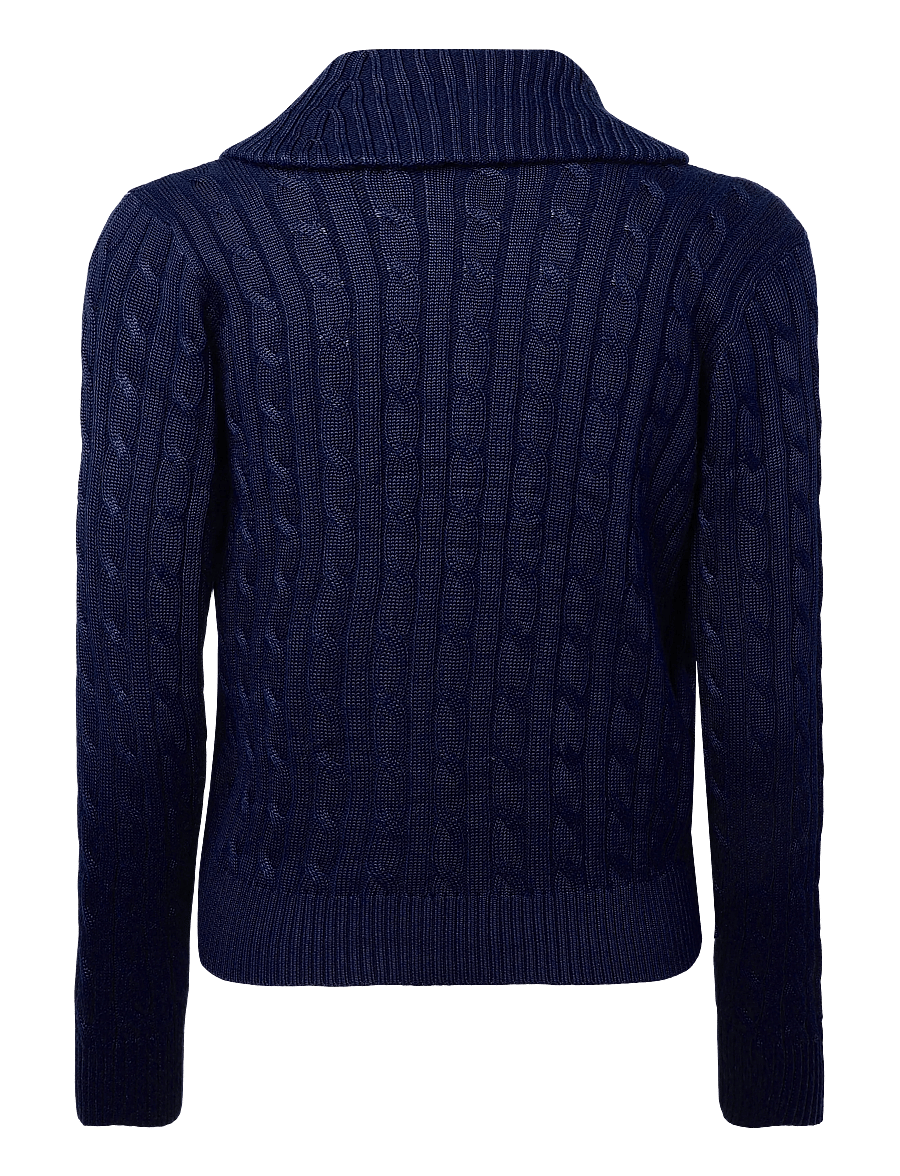 Lauren Ralph Lauren - Cable Cotton-Blend Shawl-Collar Sweater - pullover - lauren navy - 3