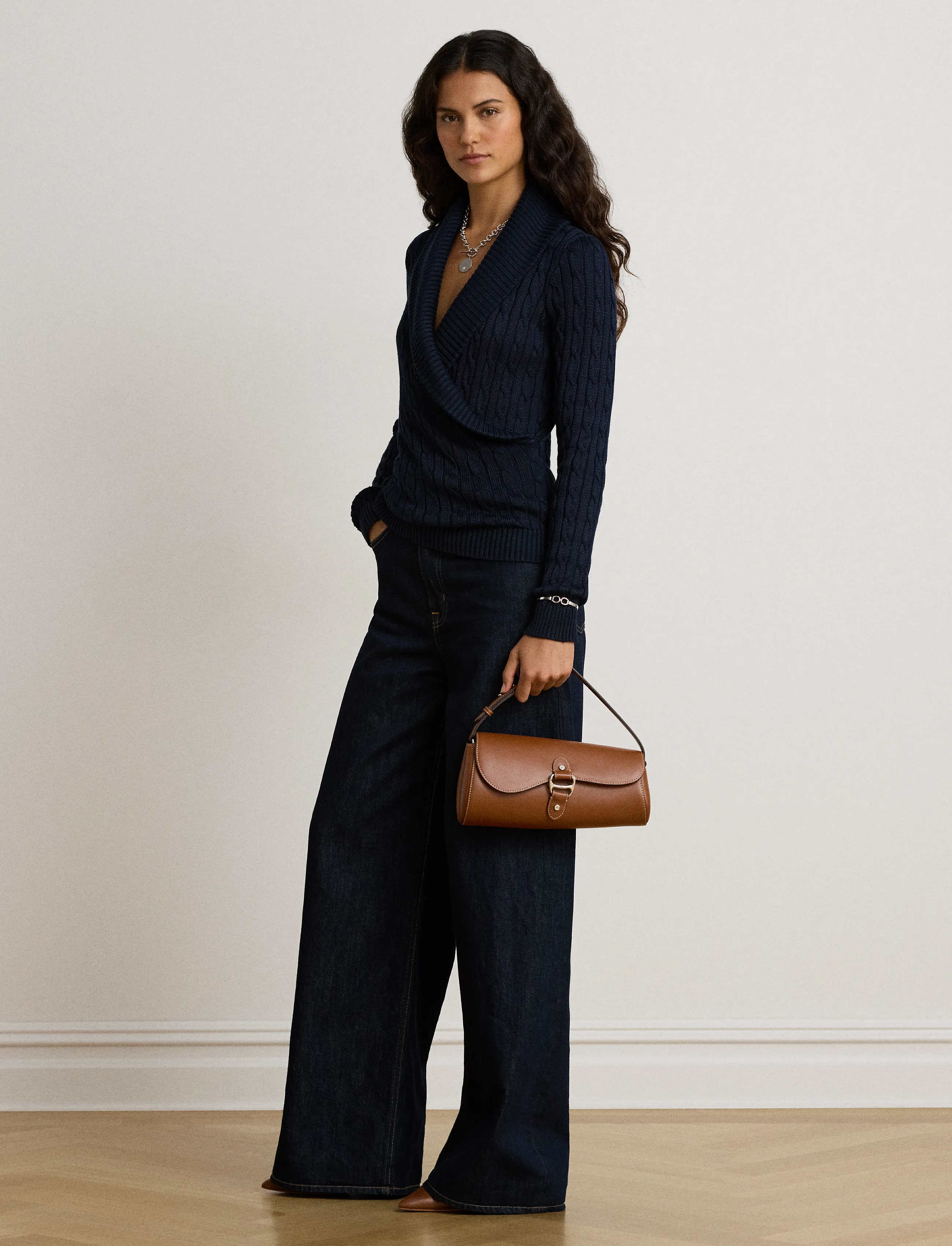 Lauren Ralph Lauren Cable Cotton-Blend Shawl-Collar Sweater - Kläder - LAUREN NAVY / navy