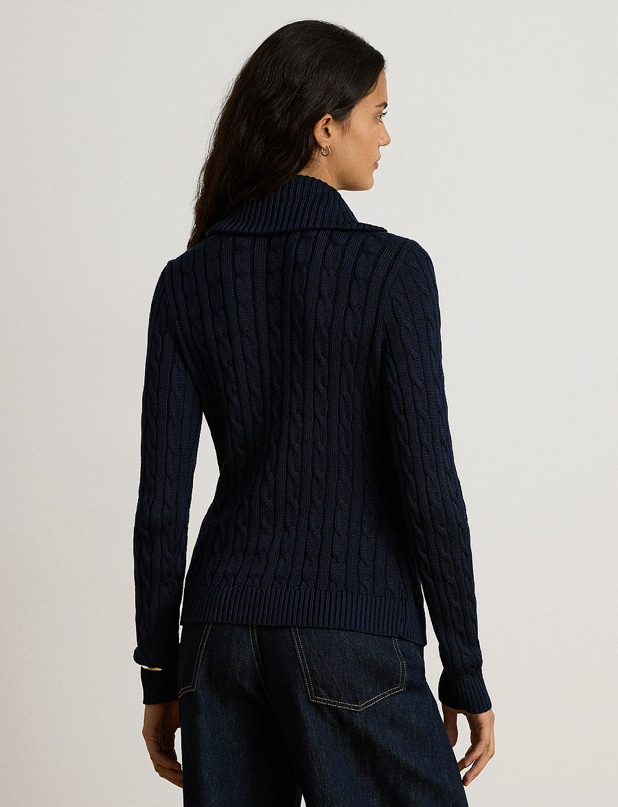 Lauren Ralph Lauren - Cable Cotton-Blend Shawl-Collar Sweater - stickade tröjor - lauren navy - 2