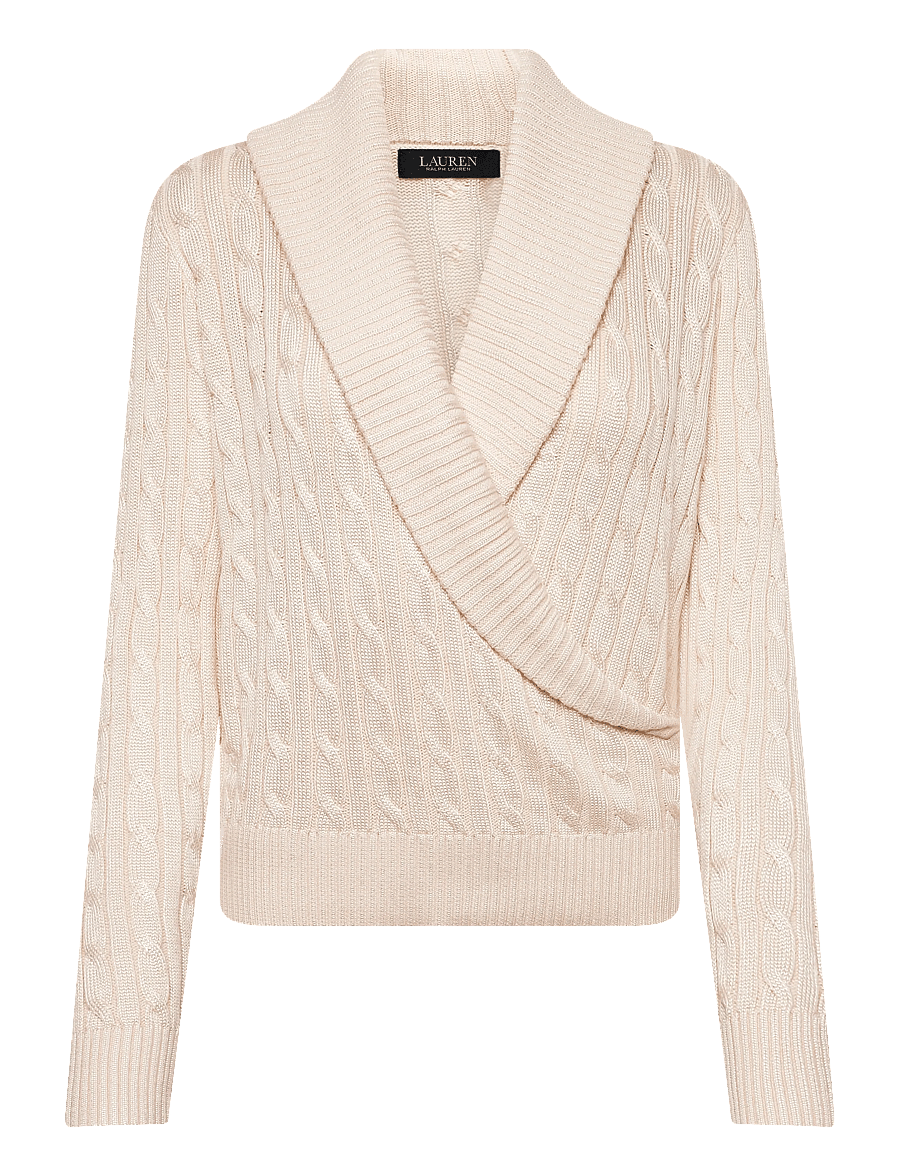Lauren Ralph Lauren - Cable Cotton-Blend Shawl-Collar Sweater - jumpers - mascarpone cream - 1