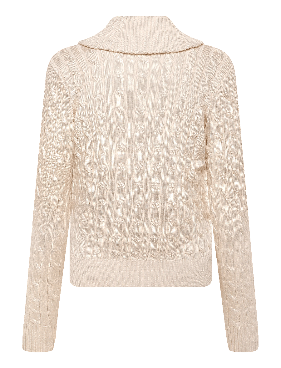 Lauren Ralph Lauren - Cable Cotton-Blend Shawl-Collar Sweater - jumpers - mascarpone cream - 2