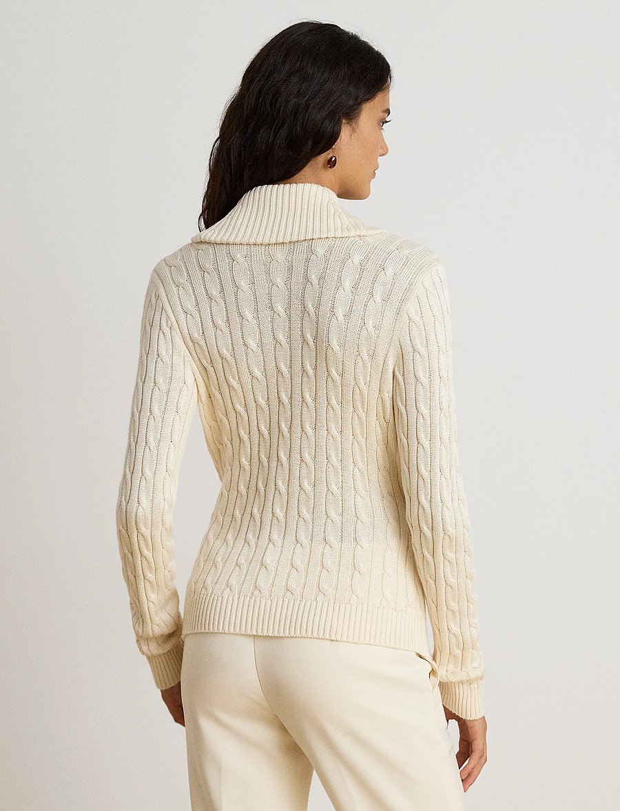 Lauren Ralph Lauren - Cable Cotton-Blend Shawl-Collar Sweater - jumpers - mascarpone cream - 3