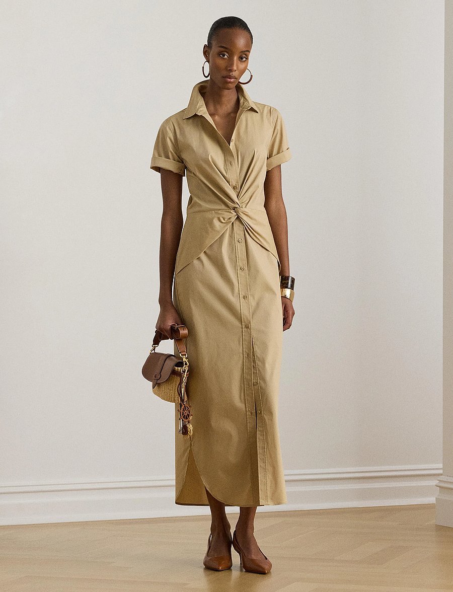 Lauren Ralph Lauren - Twist-Front Cotton-Blend Shirtdress - sommarklänningar - birch tan - 5
