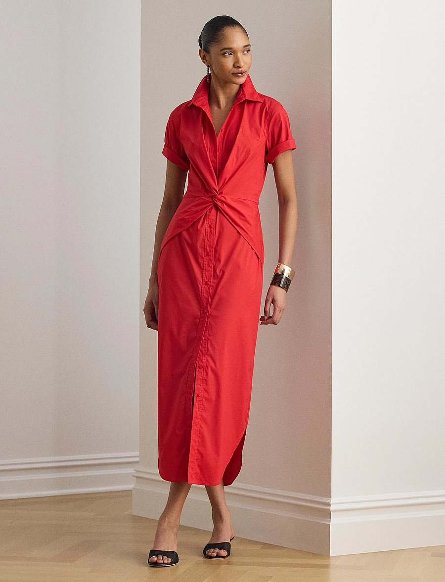 Lauren Ralph Lauren - Twist-Front Cotton-Blend Shirtdress - robes d'été - cruise red - 5