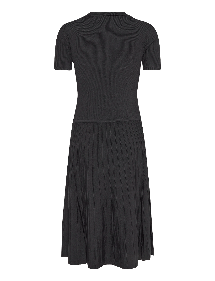 Lauren Ralph Lauren - Ribbstickad klänning med kort ärm - midiklänningar - black - 3