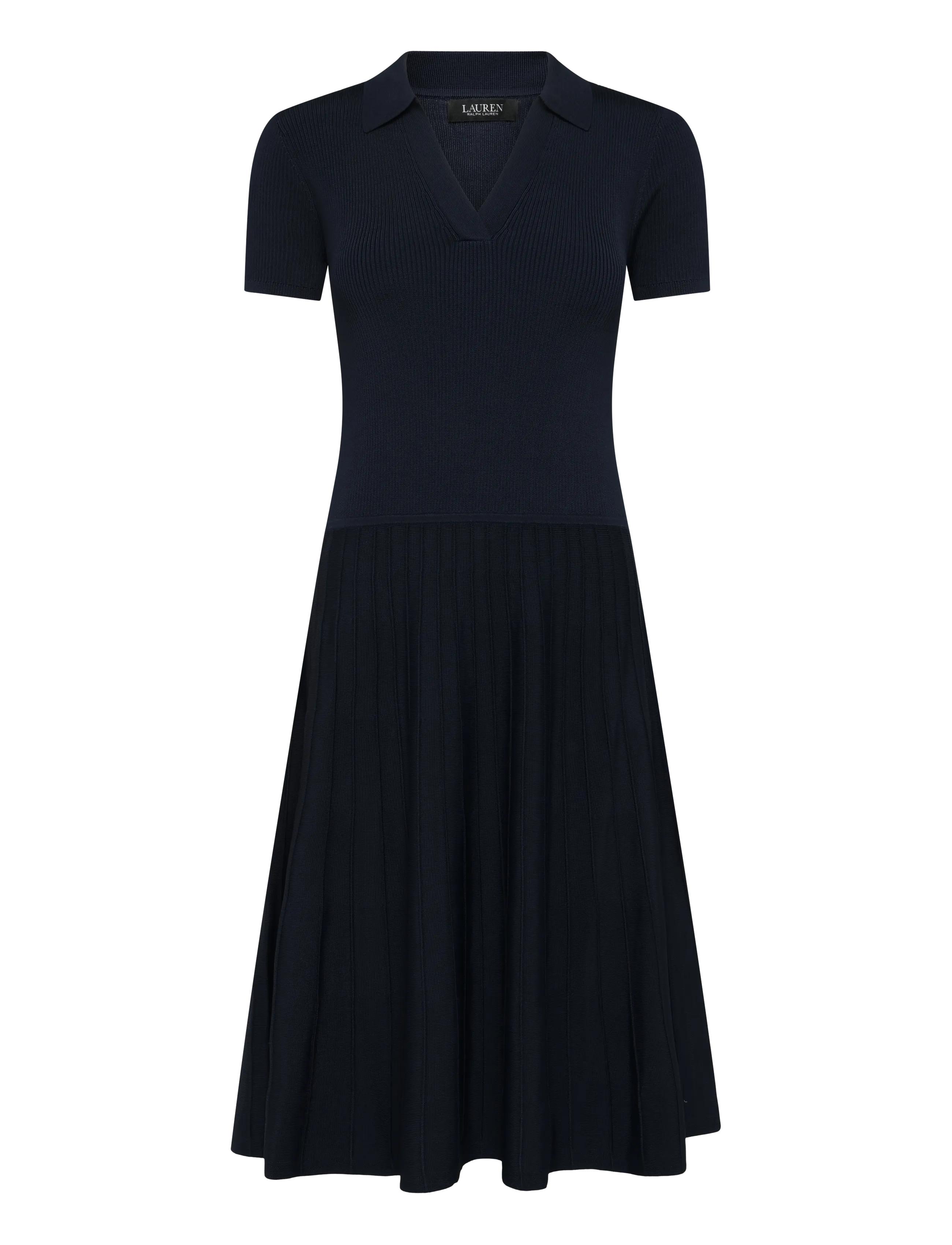 Lauren Ralph Lauren - Rib-Knit Short-Sleeve Sweater Dress - stickade klänningar - lauren navy - 1