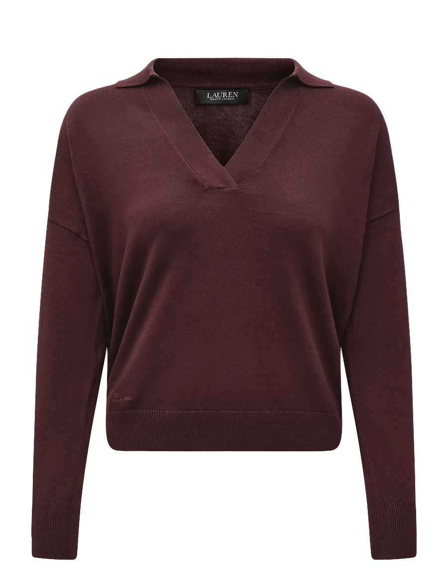 Lauren Ralph Lauren - Cotton-Modal Polo Sweater - stickade tröjor - dark garnet - 1