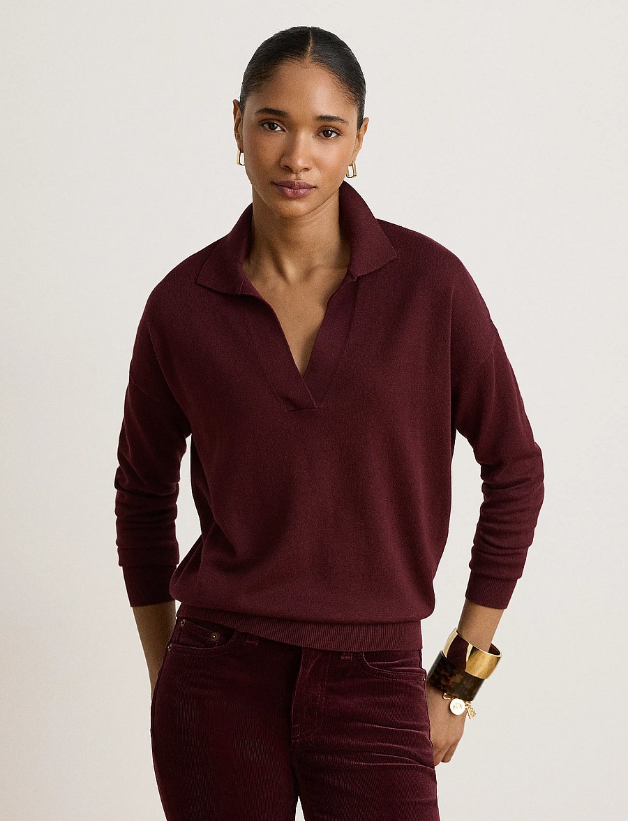 Lauren Ralph Lauren - Cotton-Modal Polo Sweater - stickade tröjor - dark garnet - 0