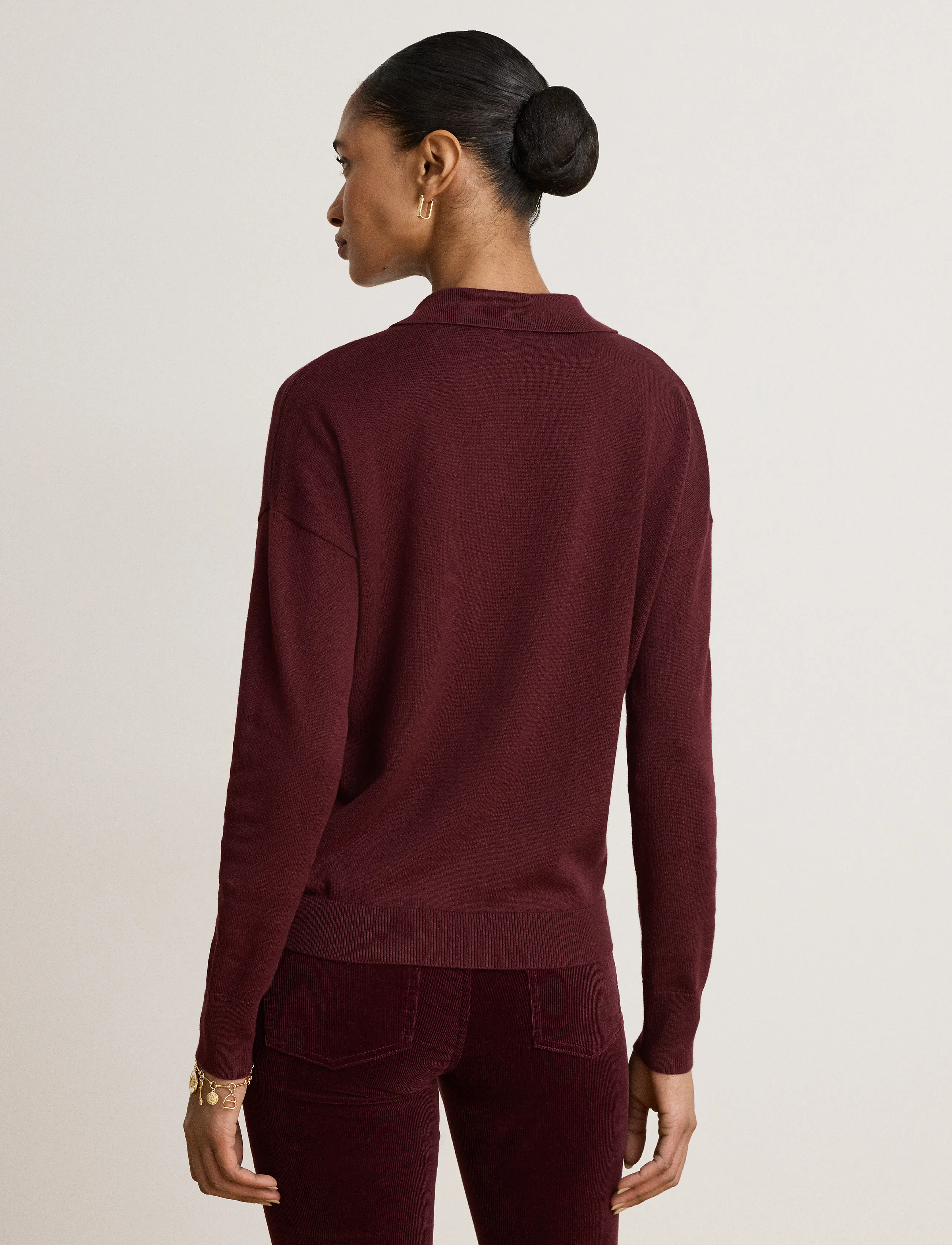Lauren Ralph Lauren - Cotton-Modal Polo Sweater - stickade tröjor - dark garnet - 3