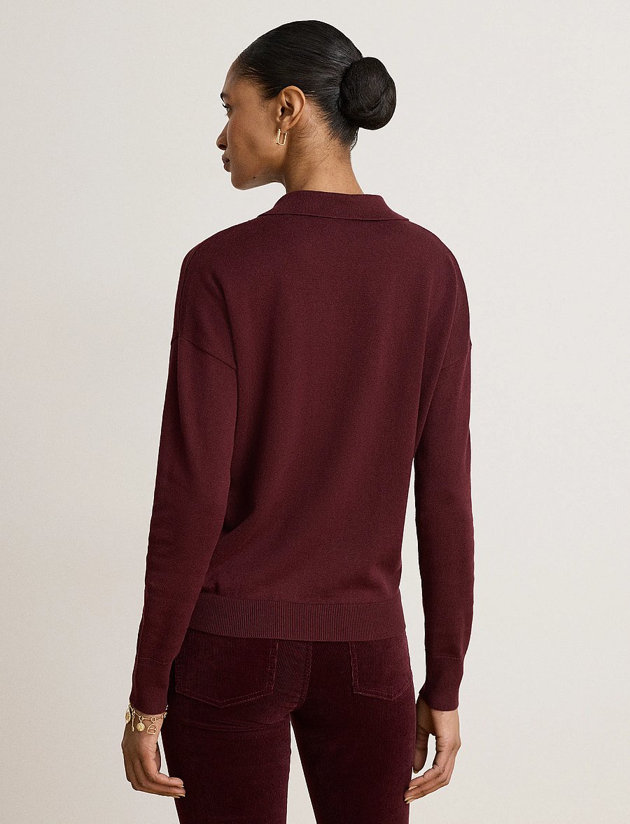 Lauren Ralph Lauren - Cotton-Modal Polo Sweater - stickade tröjor - dark garnet - 3