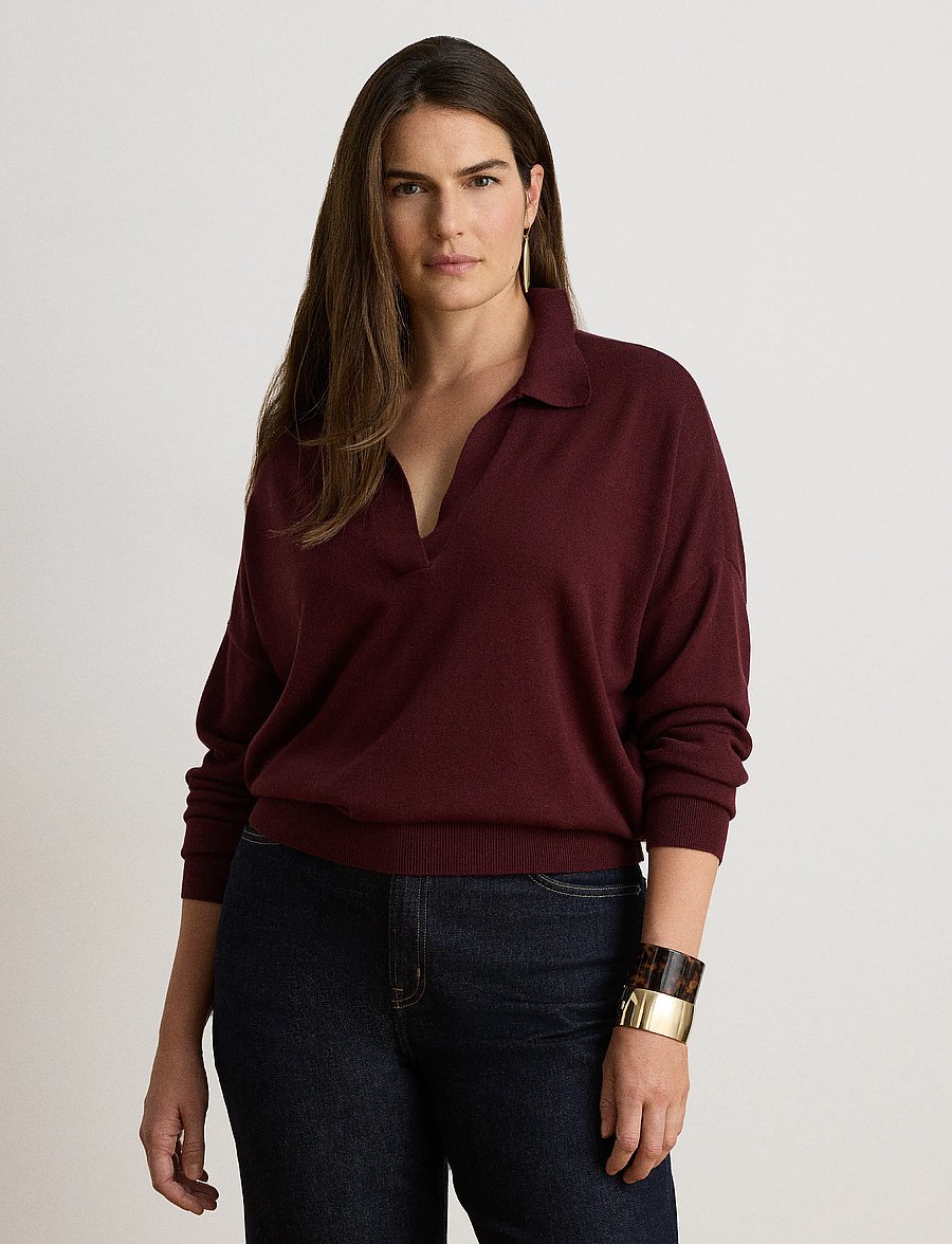 Lauren Ralph Lauren - Cotton-Modal Polo Sweater - stickade tröjor - dark garnet - 4