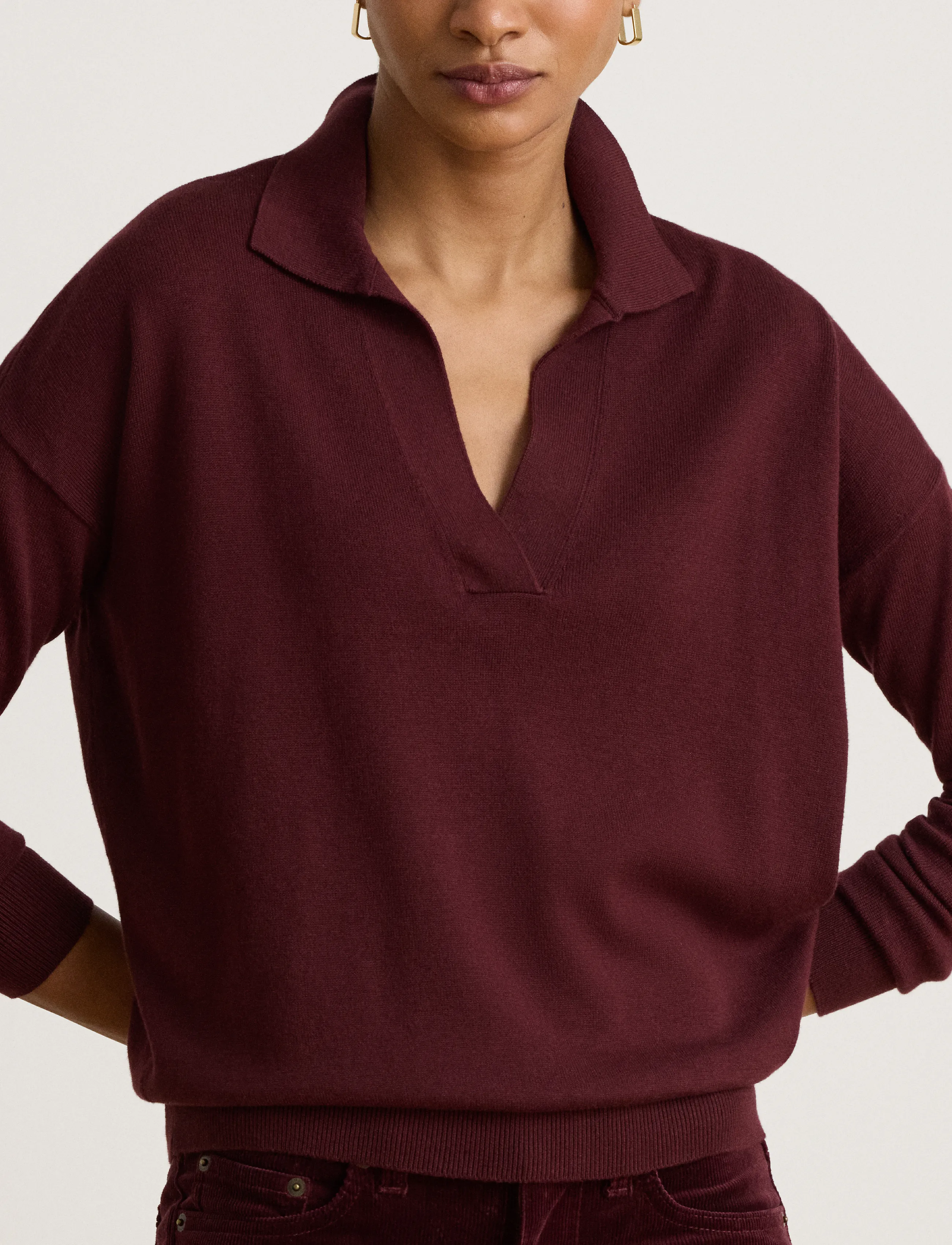 Lauren Ralph Lauren - Cotton-Modal Polo Sweater - stickade tröjor - dark garnet - 5
