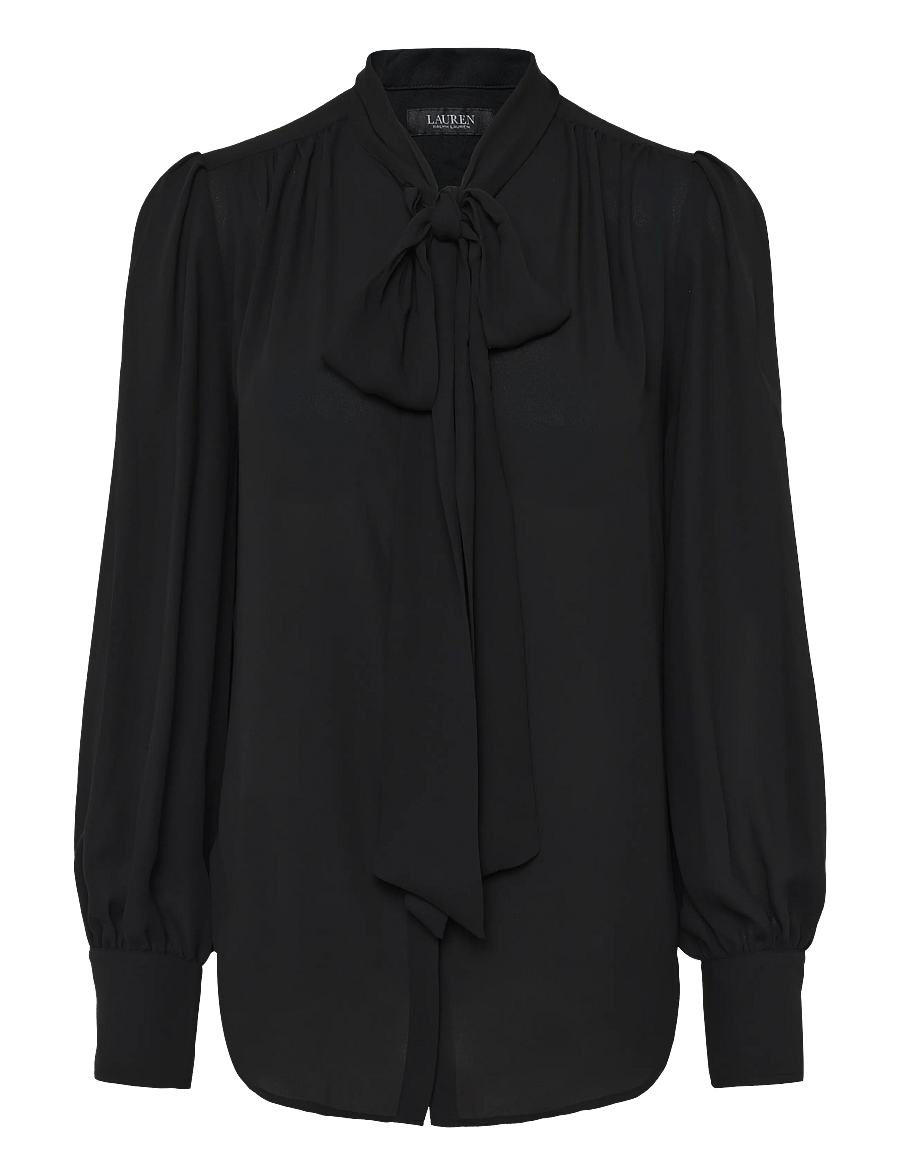 Lauren Ralph Lauren - Georgette Tie-Neck Blouse - langærmede bluser - black - 1