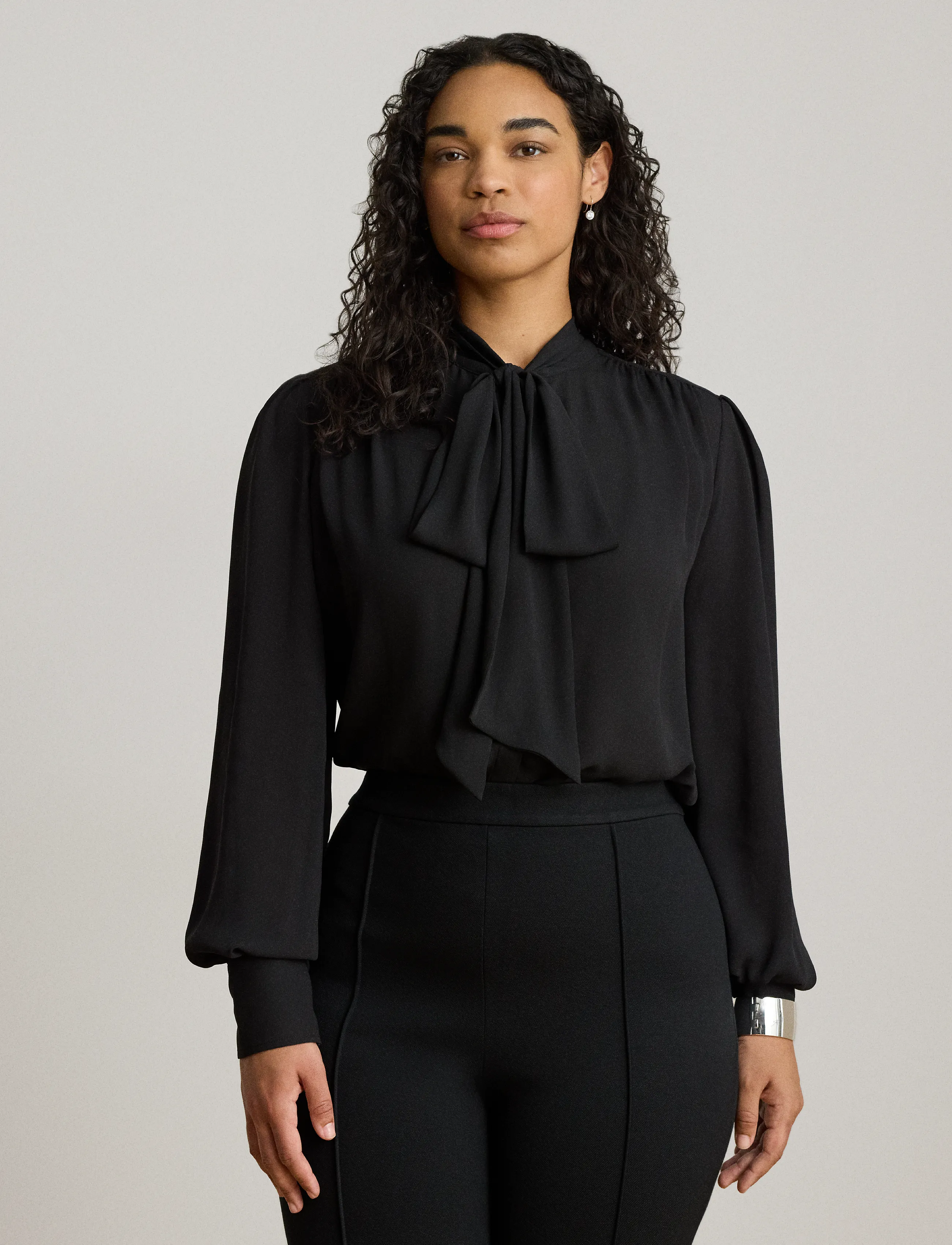 Lauren Ralph Lauren DRAPEY POLY GGT 122-TOP - Pikkade varrukatega pluusid - BLACK / black