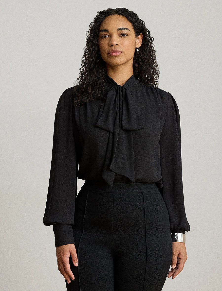 Lauren Ralph Lauren - DRAPEY POLY GGT 122-TOP - pikkade varrukatega pluusid - black - 0