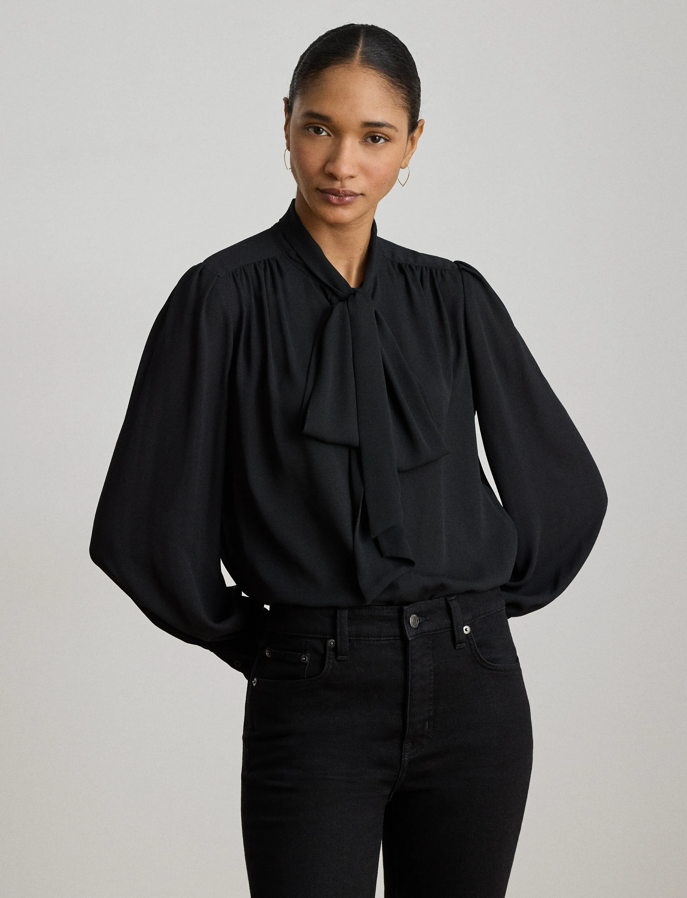 Lauren Ralph Lauren - DRAPEY POLY GGT 122-TOP - pikkade varrukatega pluusid - black - 5