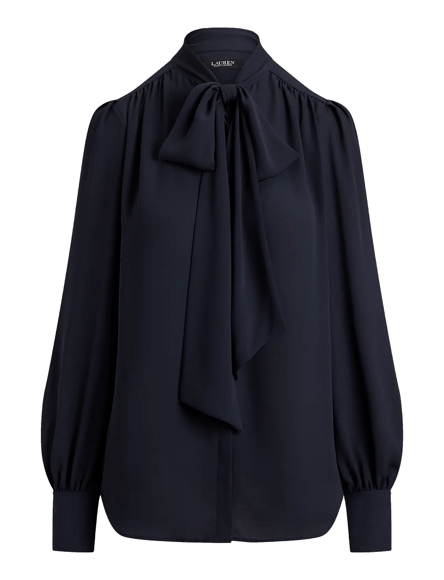 Lauren Ralph Lauren - Georgette Tie-Neck Blouse - langærmede bluser - lauren navy - 1