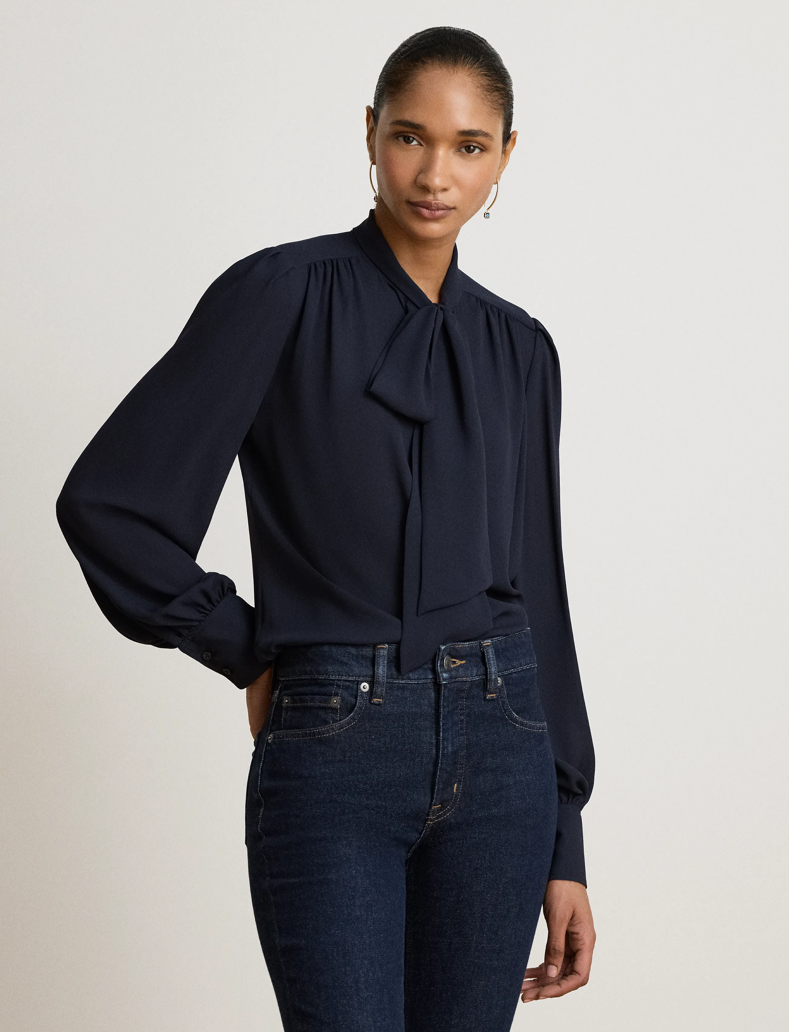 Lauren Ralph Lauren Georgette Tie-Neck Blouse - Lauren Ralph Lauren - LAUREN NAVY / navy