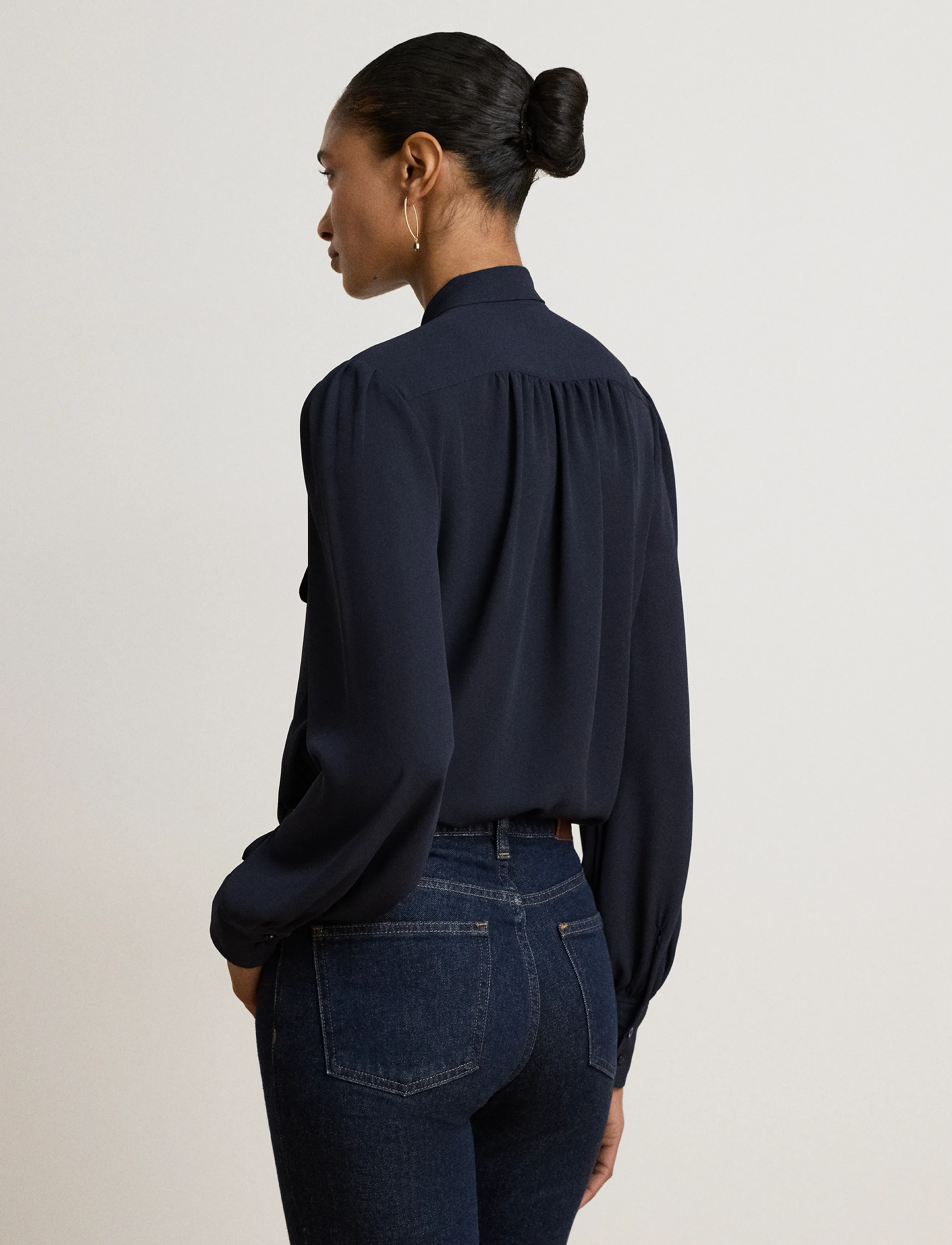 Lauren Ralph Lauren - Georgette Tie-Neck Blouse - langærmede bluser - lauren navy - 2