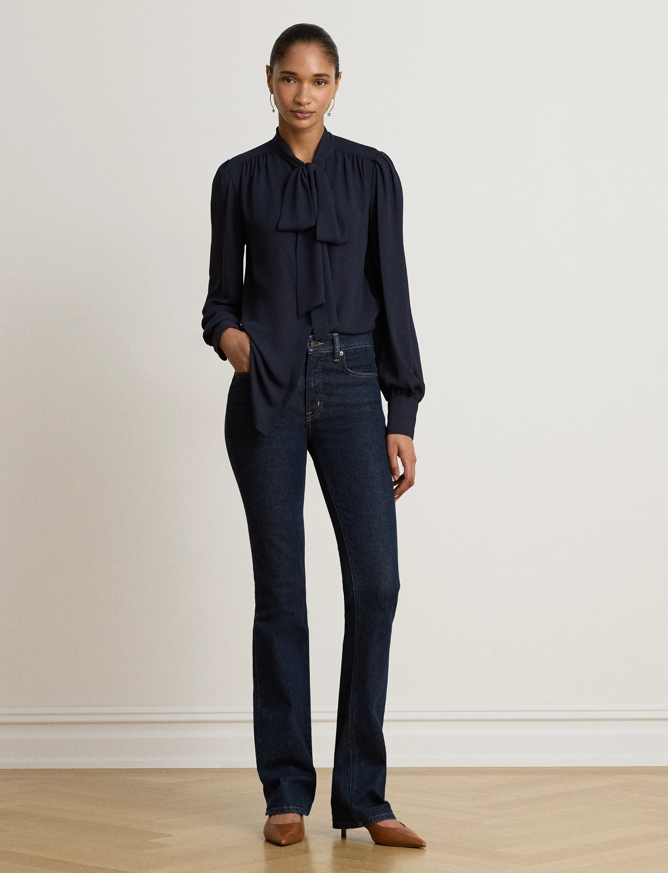 Lauren Ralph Lauren - Georgette Tie-Neck Blouse - langærmede bluser - lauren navy - 3