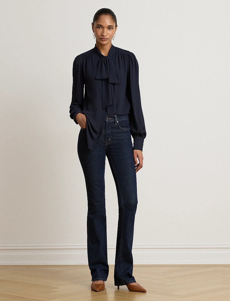 Lauren Ralph Lauren - Georgette Tie-Neck Blouse - langærmede bluser - lauren navy - 3