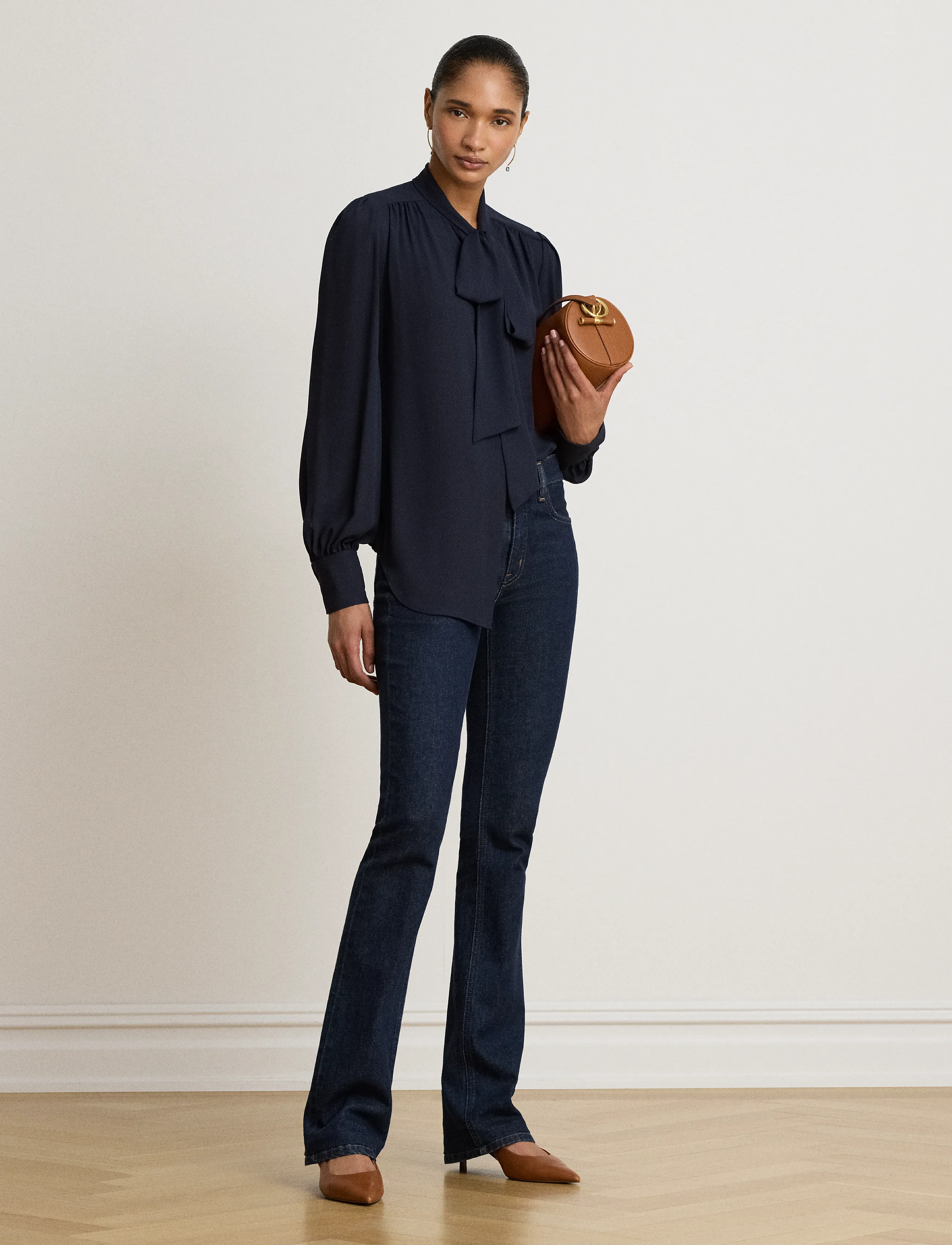 Lauren Ralph Lauren - Georgette Tie-Neck Blouse - langærmede bluser - lauren navy - 4