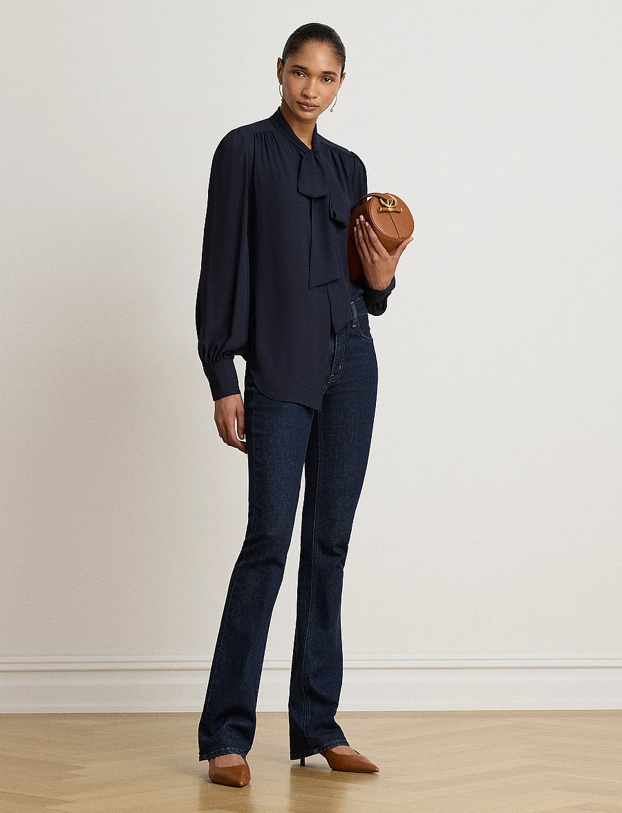 Lauren Ralph Lauren - Georgette Tie-Neck Blouse - langærmede bluser - lauren navy - 4