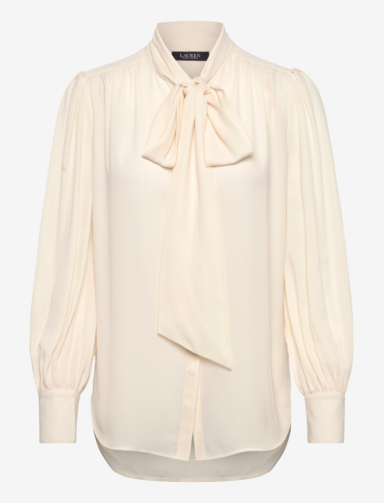 Lauren Ralph Lauren - Georgette Tie-Neck Blouse - langærmede bluser - mascarpone cream - 0