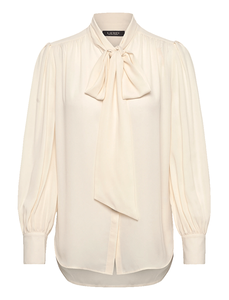 Lauren Ralph Lauren - Georgette Tie-Neck Blouse - langärmlige blusen - mascarpone cream - 1