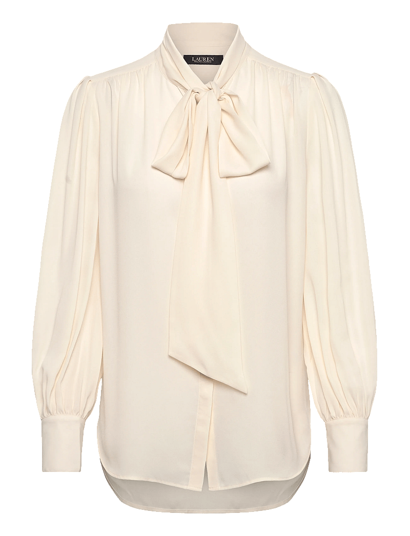 Lauren Ralph Lauren - Georgette Tie-Neck Blouse - langærmede bluser - mascarpone cream - 0