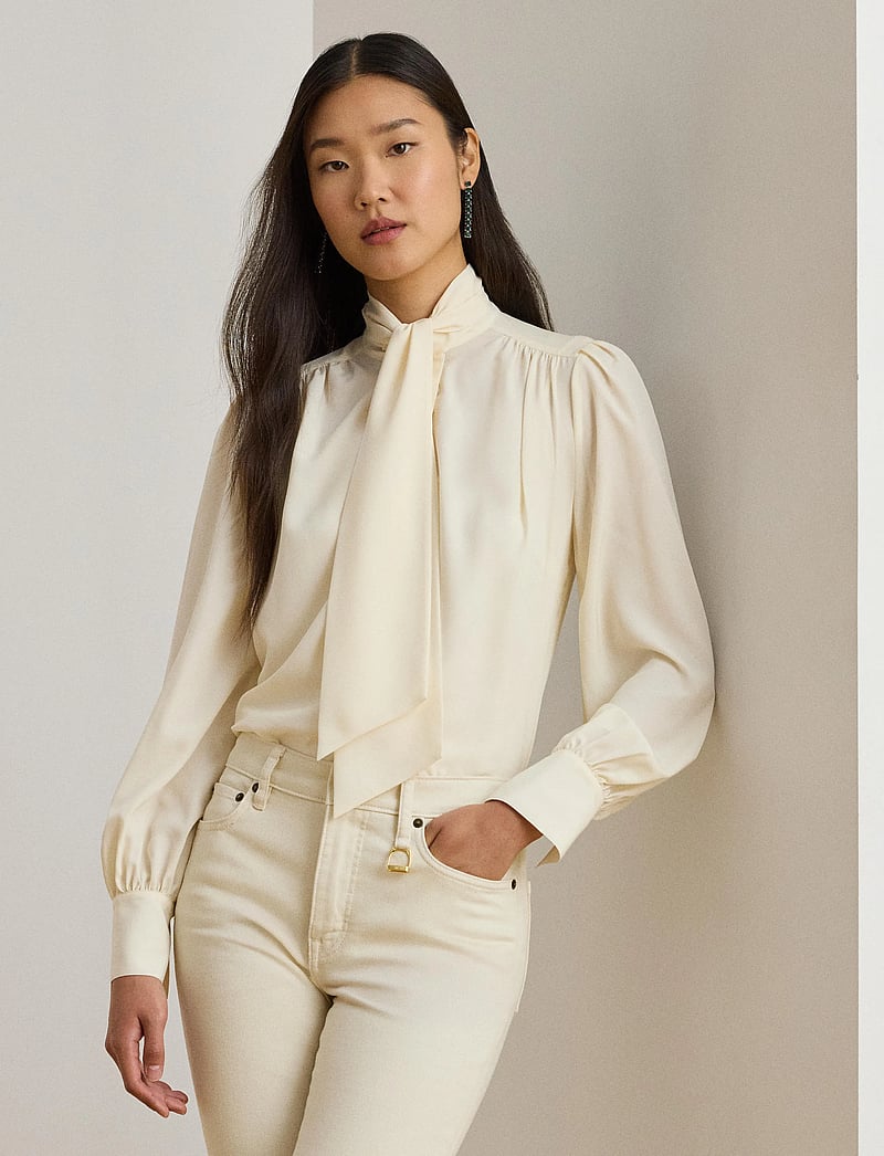 Lauren Ralph Lauren - Georgette Tie-Neck Blouse - langärmlige blusen - mascarpone cream - 0