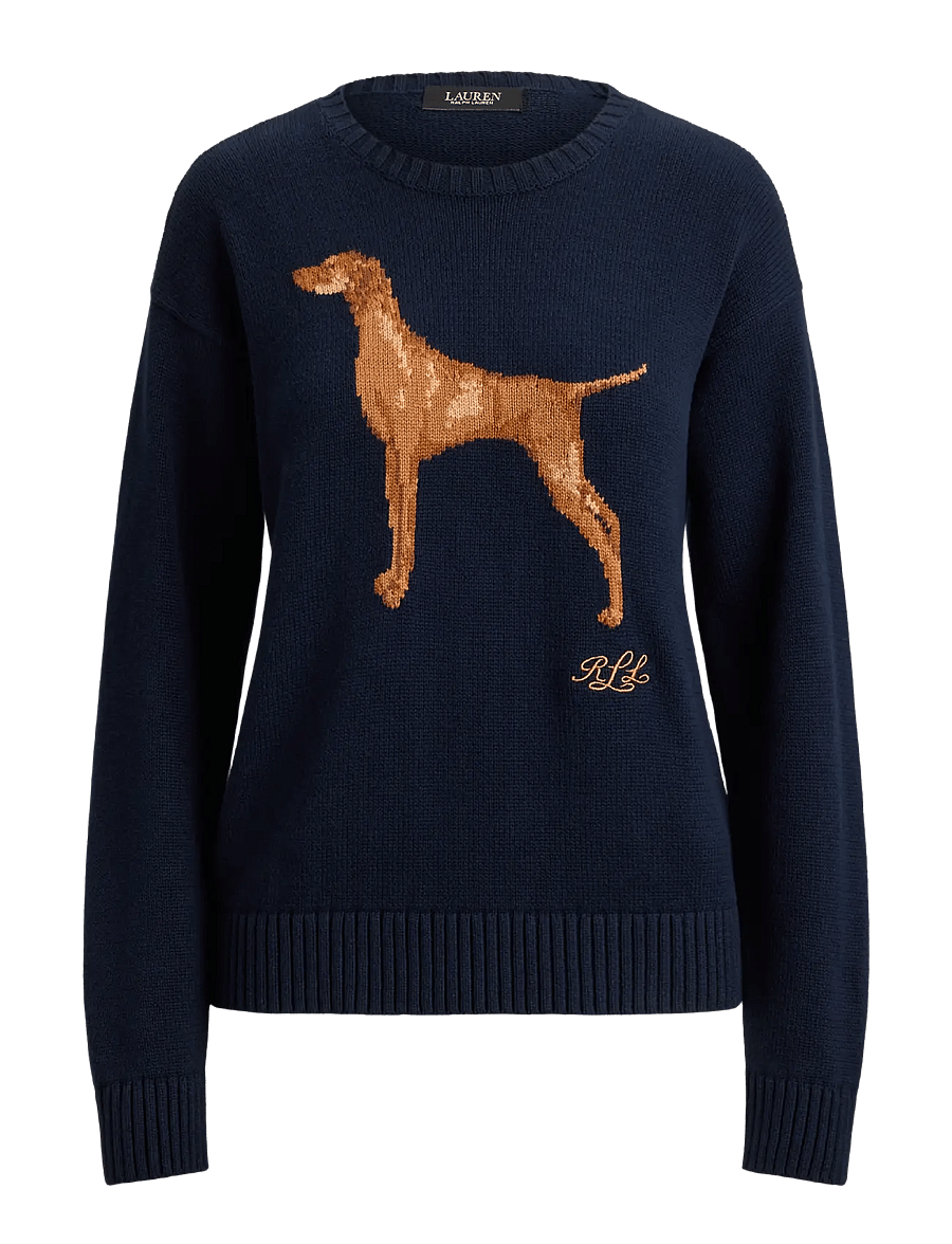 Lauren Ralph Lauren - Intarsia-Knit Vizsla Cotton Sweater - striktrøjer - lauren navy multi - 1