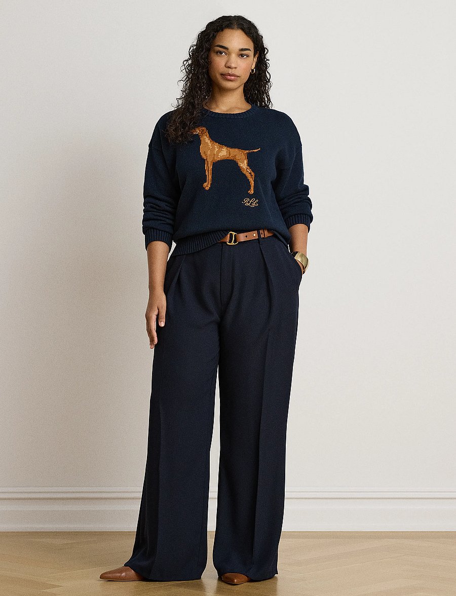 Lauren Ralph Lauren - Intarsia-Knit Vizsla Cotton Sweater - striktrøjer - lauren navy multi - 0