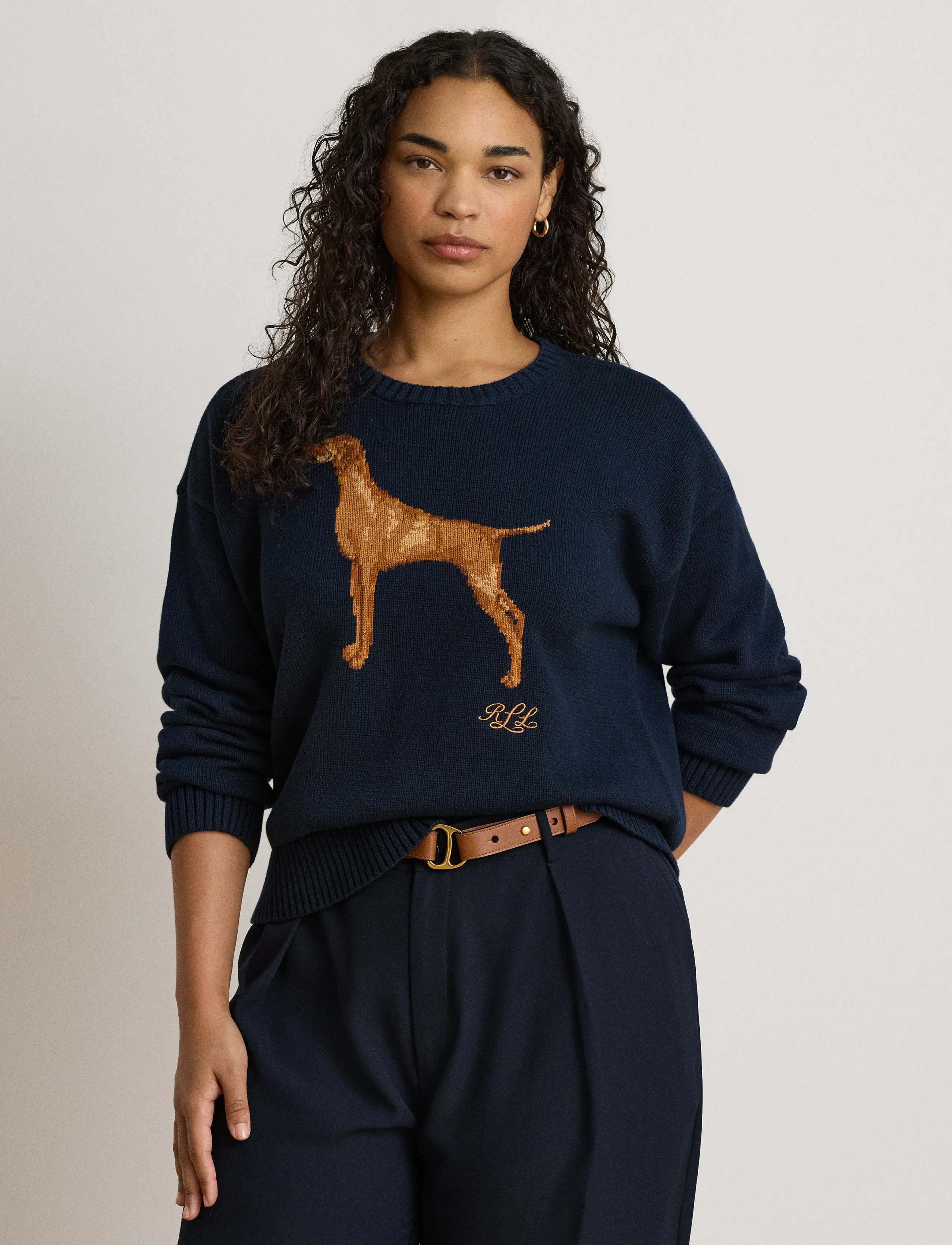 Lauren Ralph Lauren - Intarsia-Knit Vizsla Cotton Sweater - striktrøjer - lauren navy multi - 3