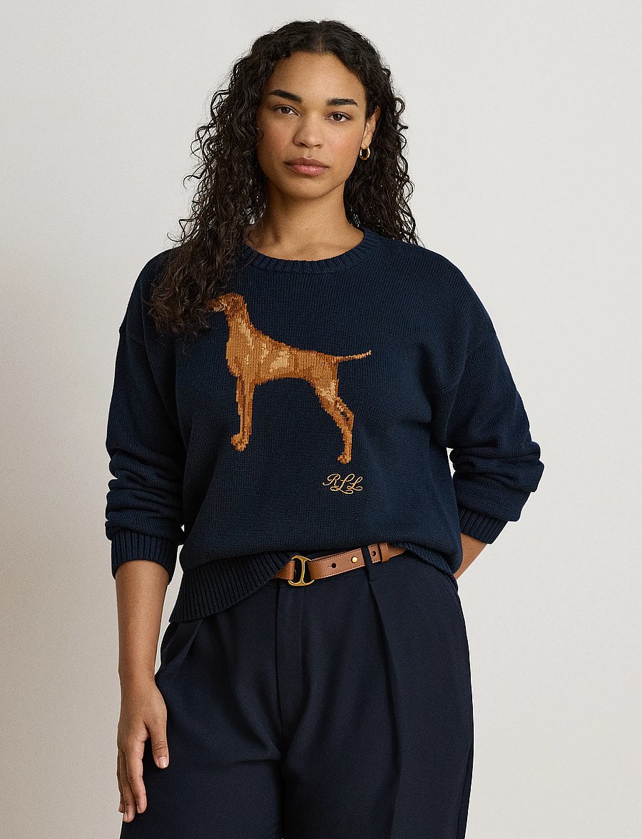 Lauren Ralph Lauren - Intarsia-Knit Vizsla Cotton Sweater - striktrøjer - lauren navy multi - 3