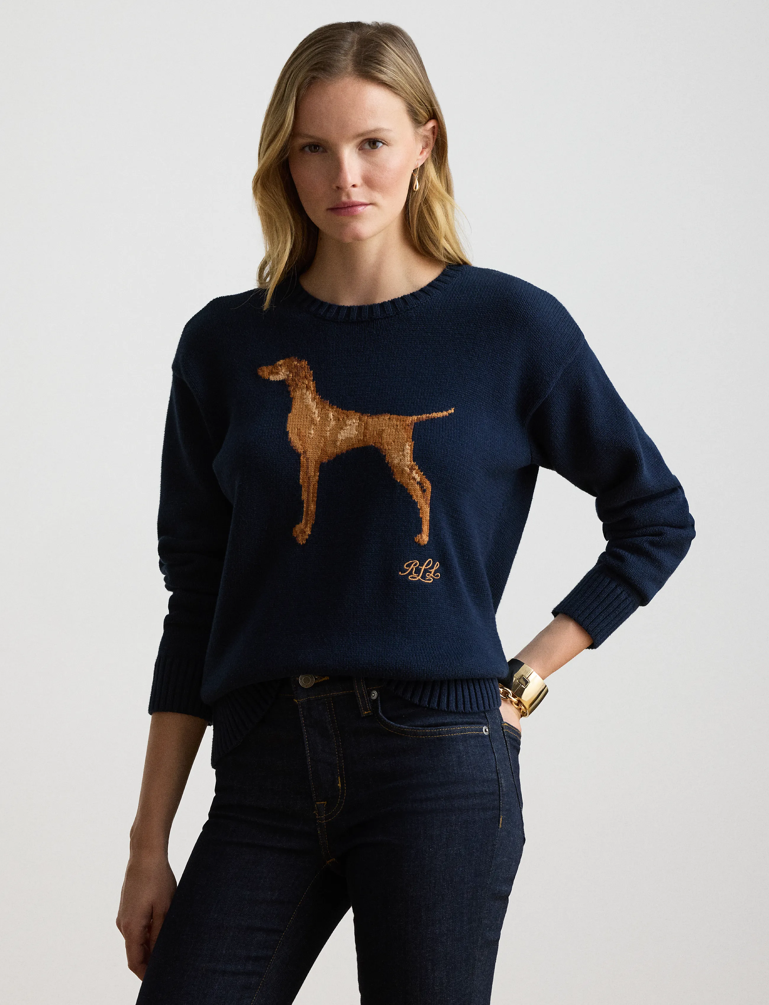 Lauren Ralph Lauren - Intarsia-Knit Vizsla Cotton Sweater - striktrøjer - lauren navy multi - 4