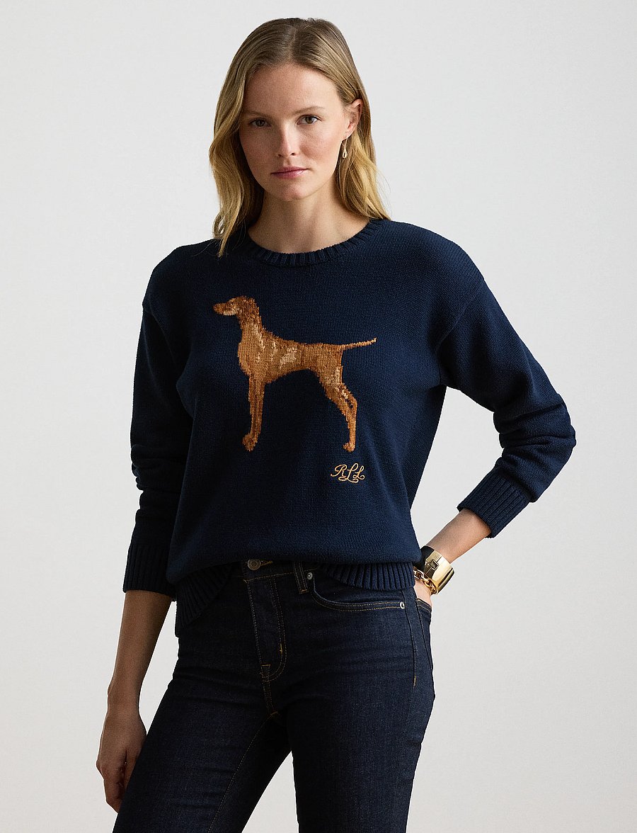 Lauren Ralph Lauren - Intarsia-Knit Vizsla Cotton Sweater - striktrøjer - lauren navy multi - 4