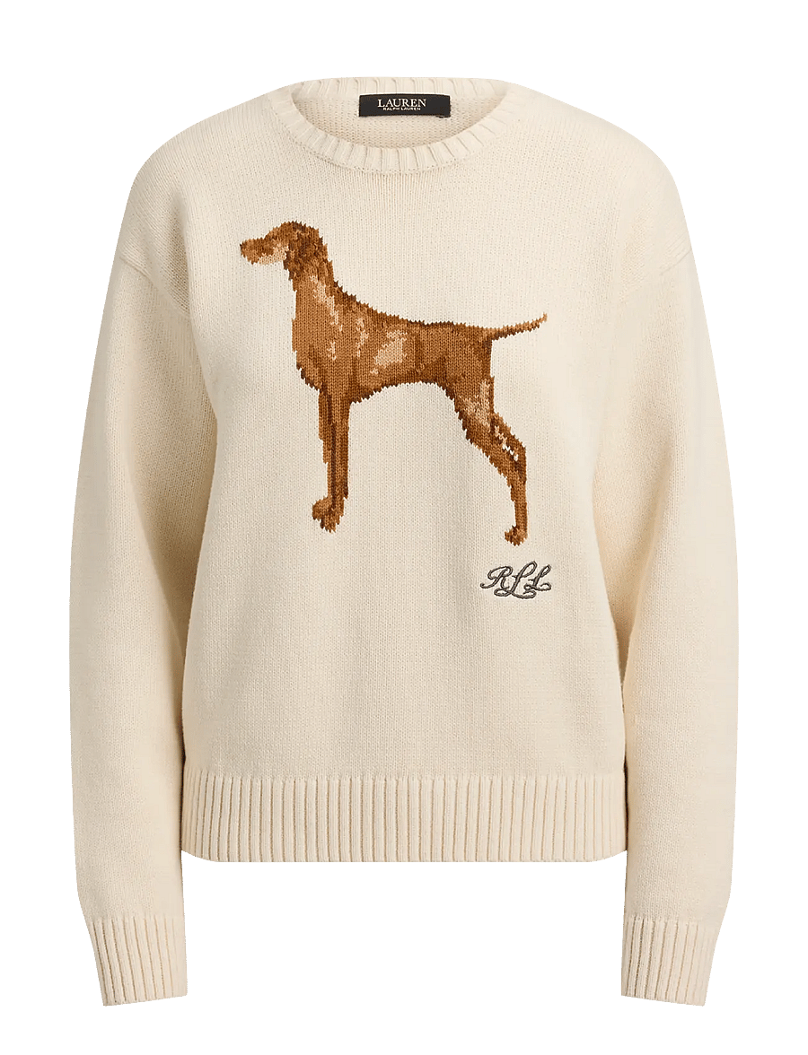 Lauren Ralph Lauren - Intarsia-Knit Vizsla Cotton Sweater - mascarpone cream - 1