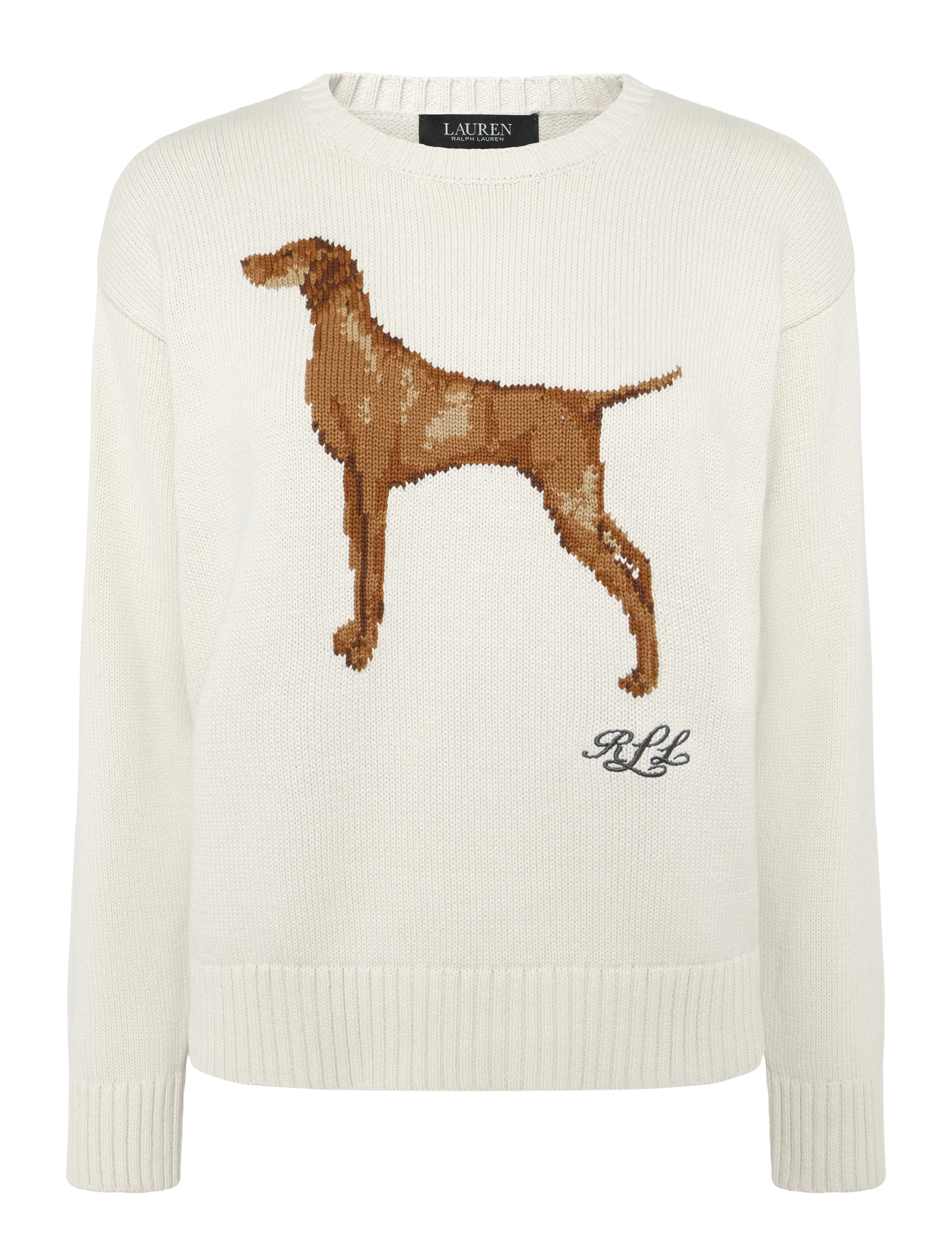 Lauren Ralph Lauren Intarsia-Knit Vizsla Cotton Sweater - Neuleet - MASCARPONE CREAM / cream