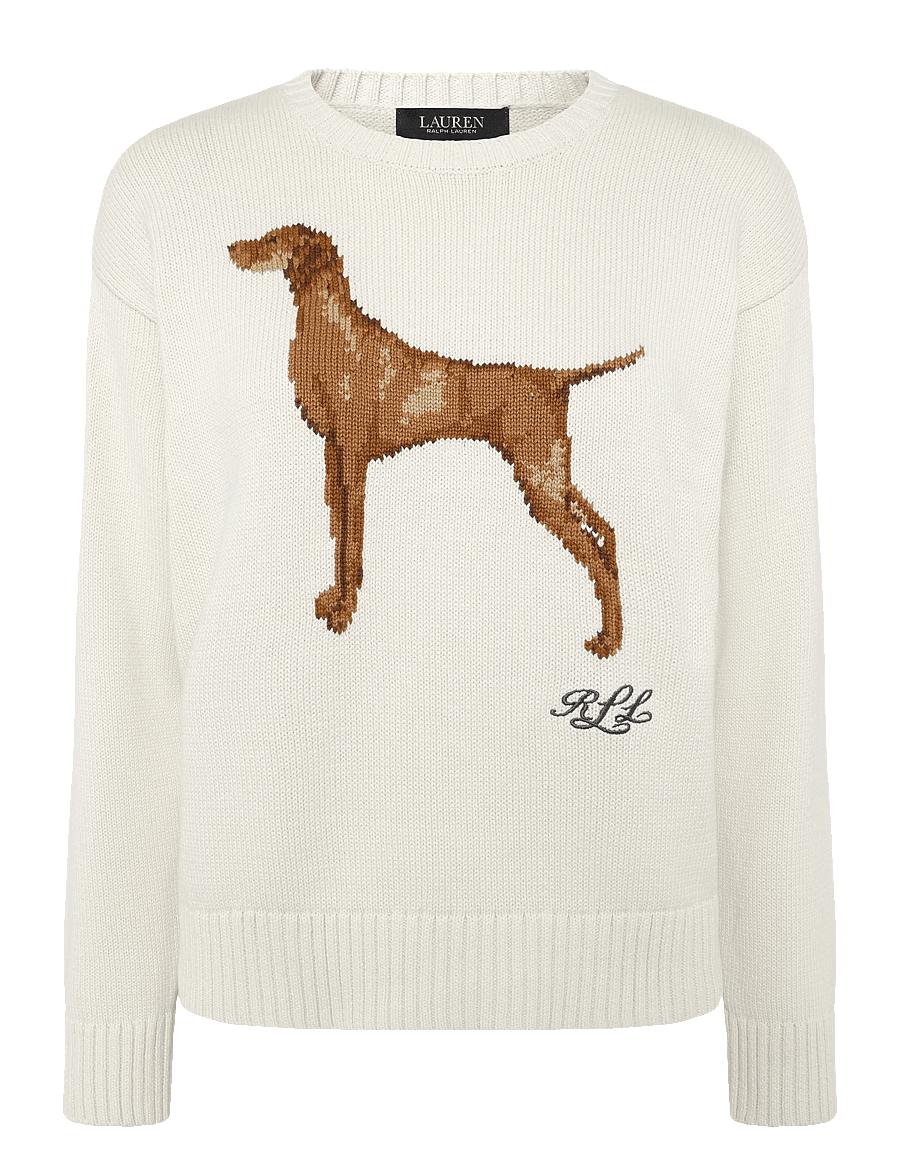 Lauren Ralph Lauren - Intarsia-Knit Vizsla Cotton Sweater - striktrøjer - mascarpone cream - 1