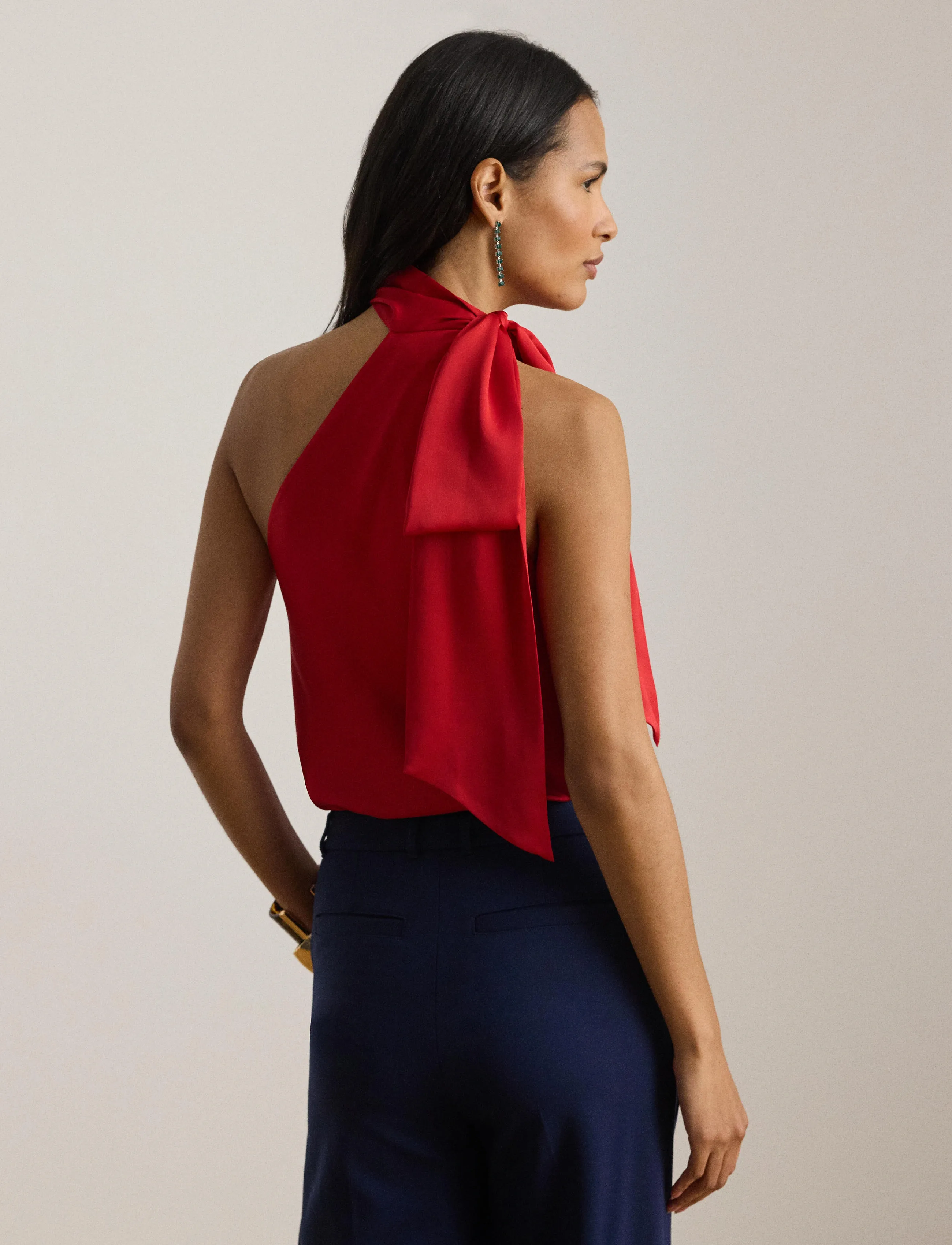 Lauren Ralph Lauren - Charmeuse Tie-Neck Halter Top - bluzki bez rękawów - cruise red - 3