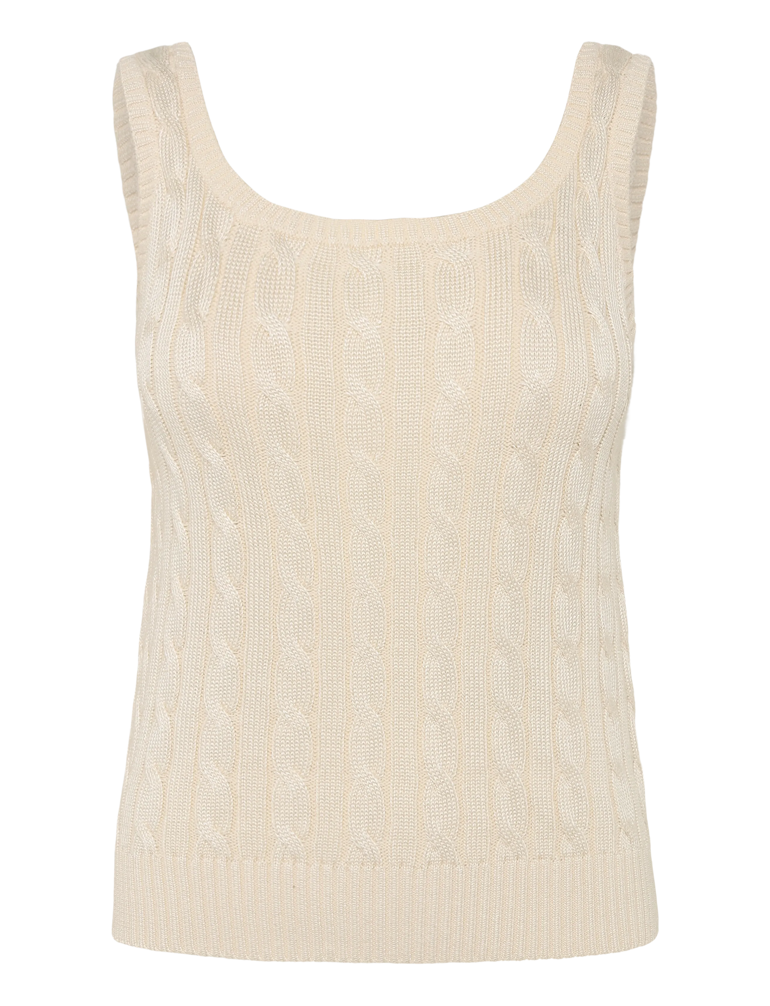 Lauren Ralph Lauren - Cable Cotton-Blend Sleeveless Sweater - sleeveless tops - mascarpone cream - 1