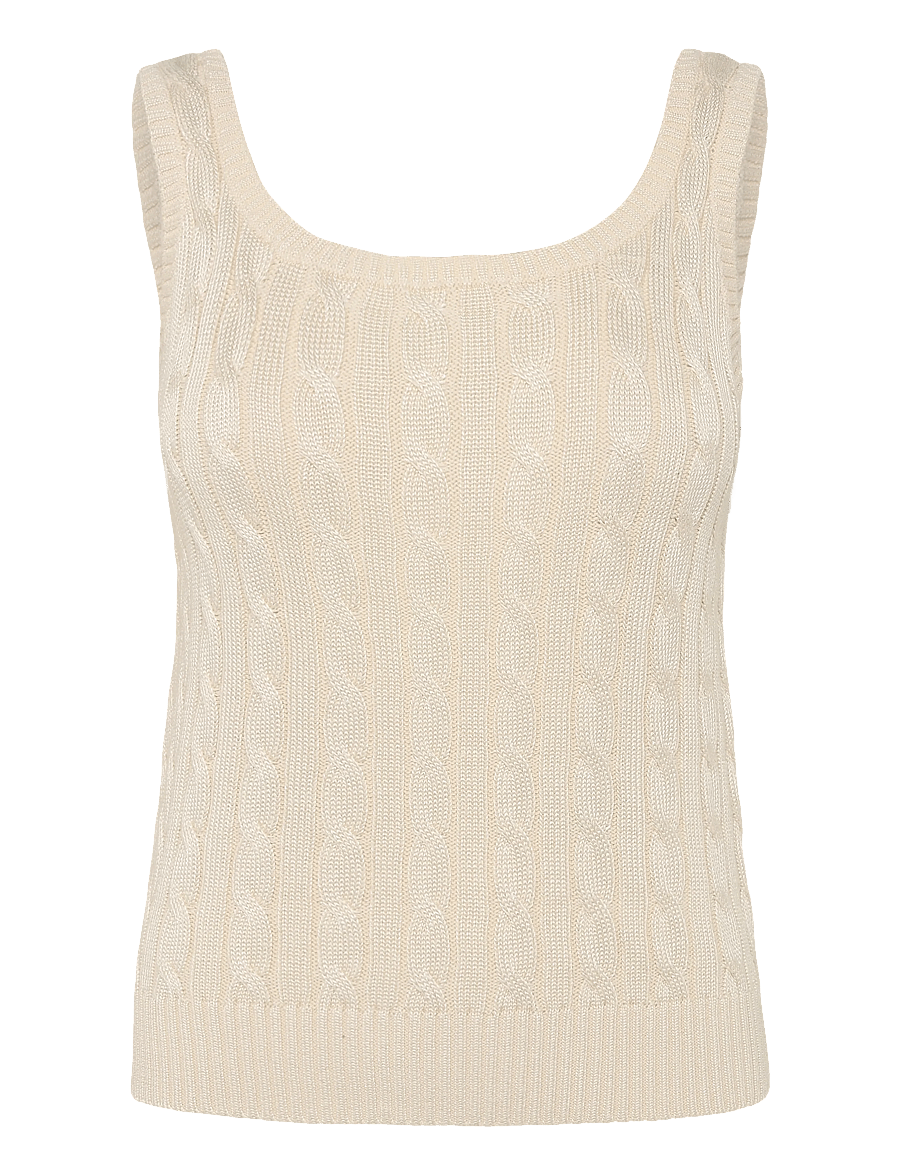 Lauren Ralph Lauren - Cable Cotton-Blend Sleeveless Sweater - Ärmellose tops - mascarpone cream - 1