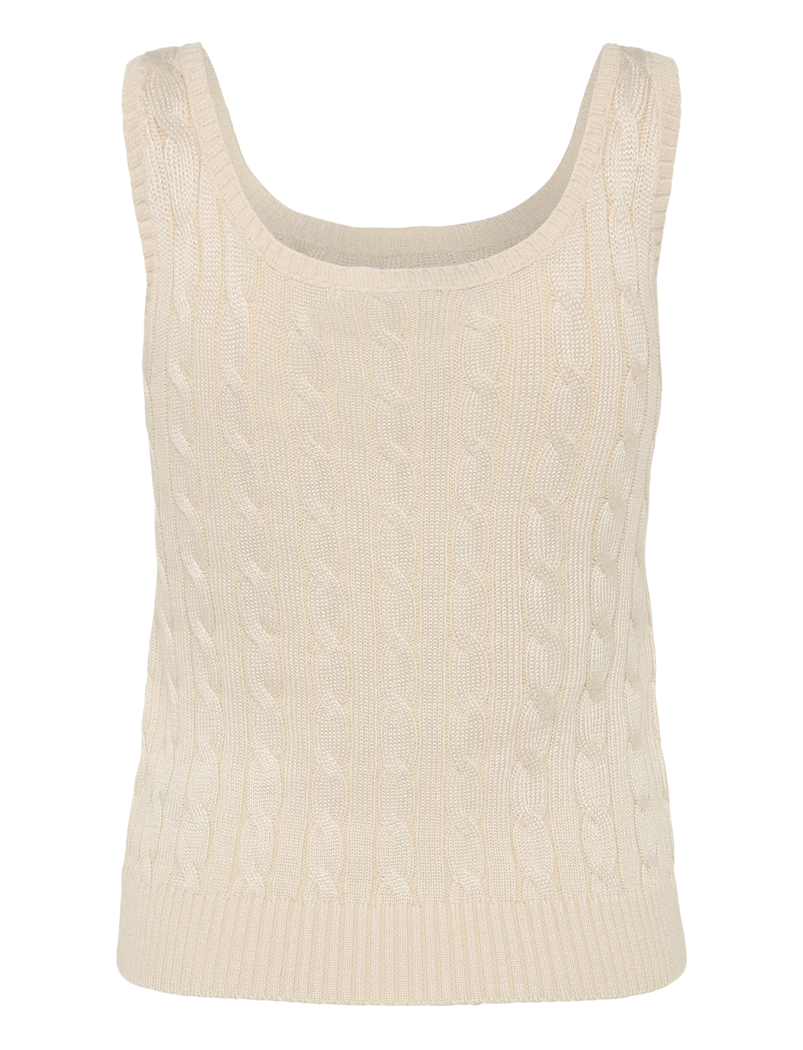 Lauren Ralph Lauren - Cable Cotton-Blend Sleeveless Sweater - sleeveless tops - mascarpone cream - 2