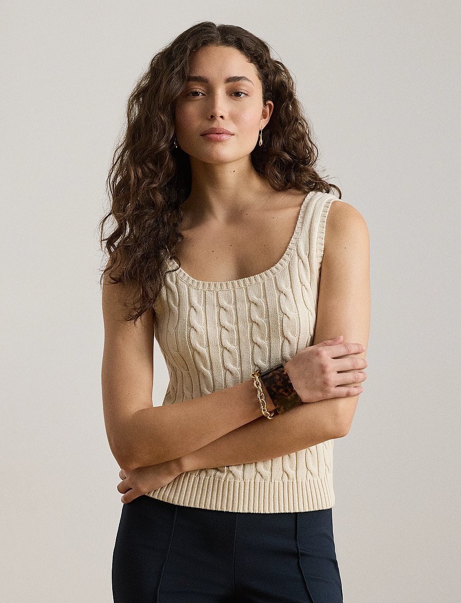 Lauren Ralph Lauren - Cable Cotton-Blend Sleeveless Sweater - mascarpone cream - 0