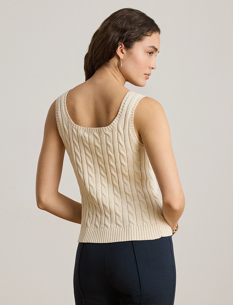 Lauren Ralph Lauren - Cable Cotton-Blend Sleeveless Sweater - mascarpone cream - 2