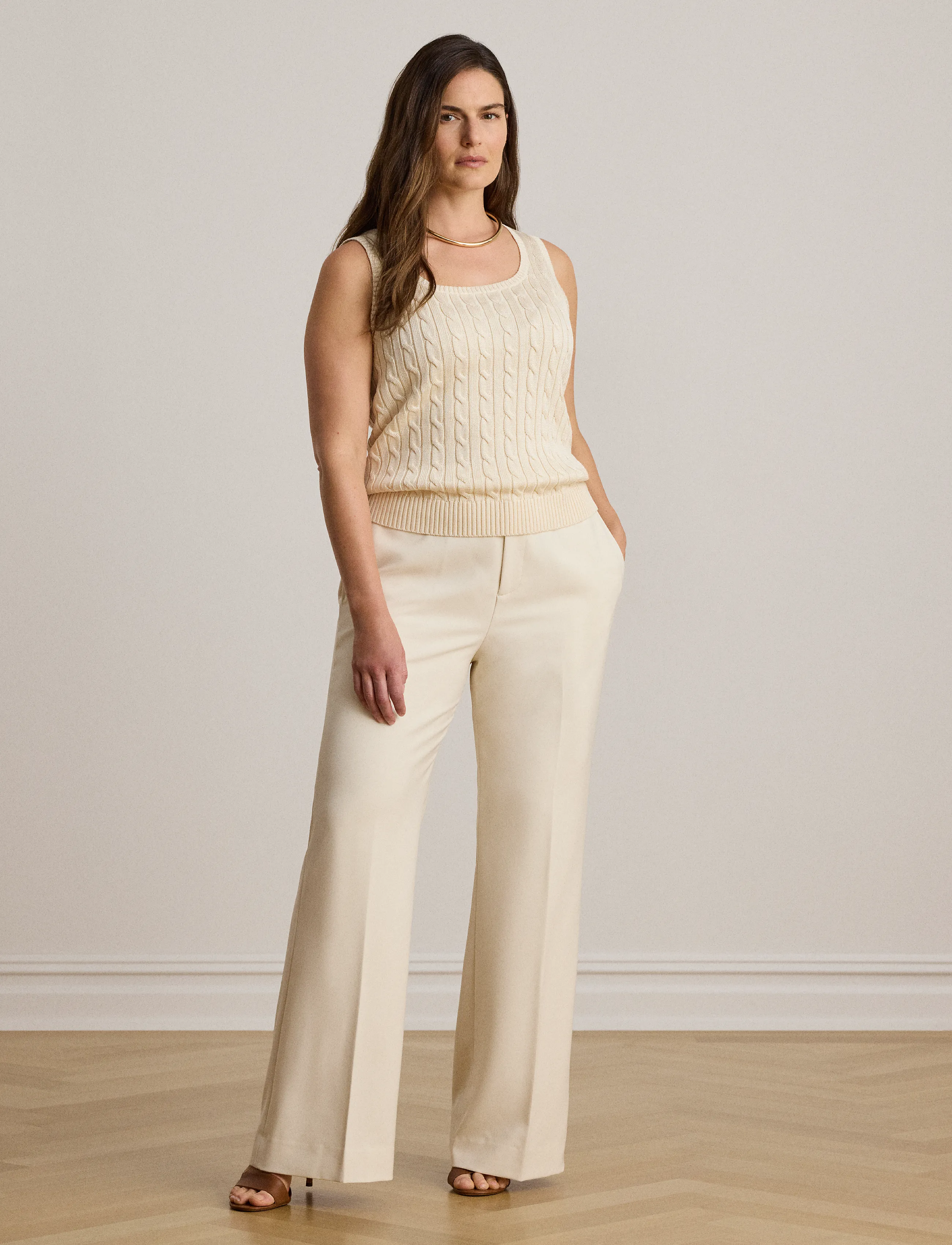 Lauren Ralph Lauren - Cable Cotton-Blend Sleeveless Sweater - mascarpone cream - 5