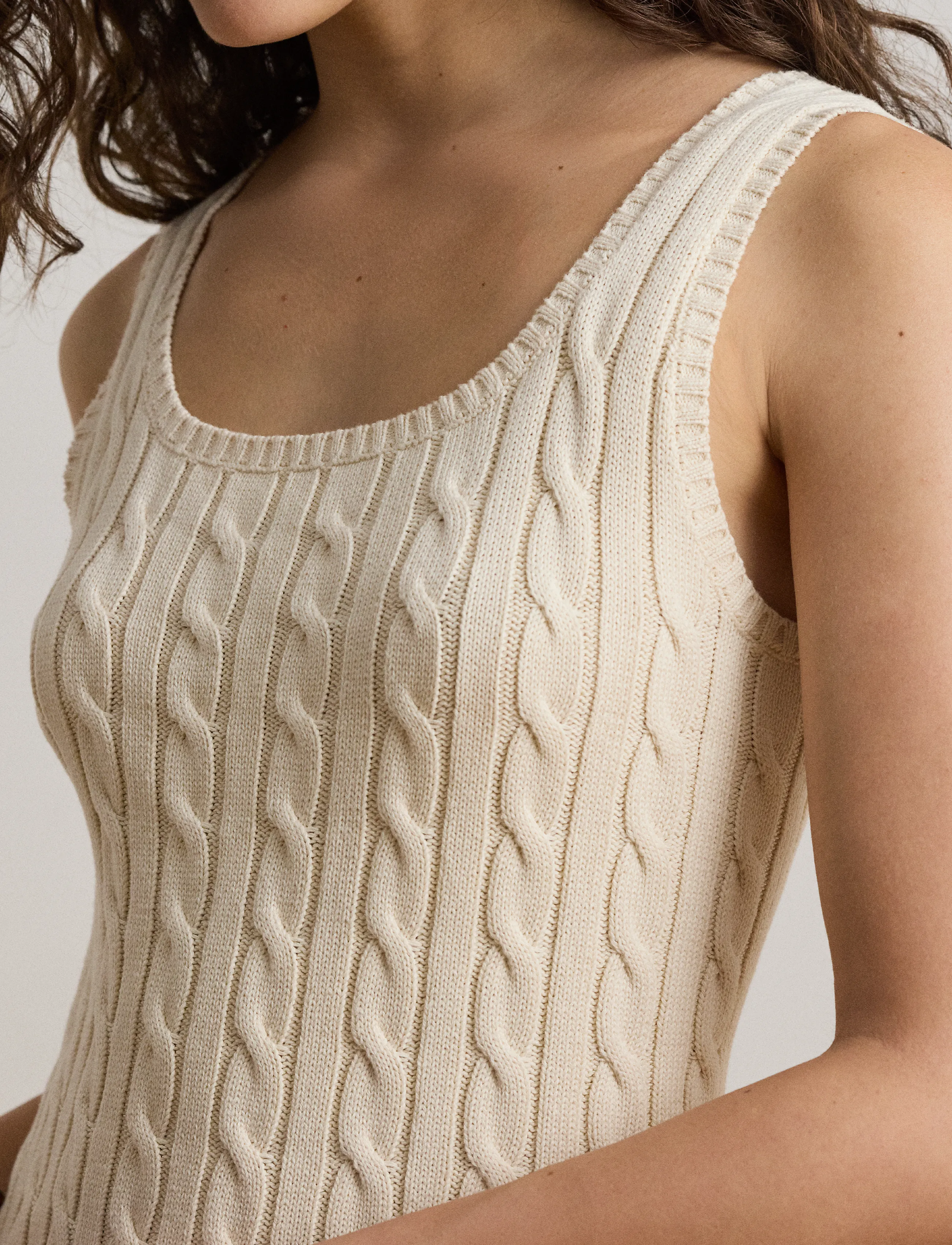 Lauren Ralph Lauren Cable Cotton-Blend Sleeveless Sweater - Lauren Ralph Lauren - MASCARPONE CREAM / cream