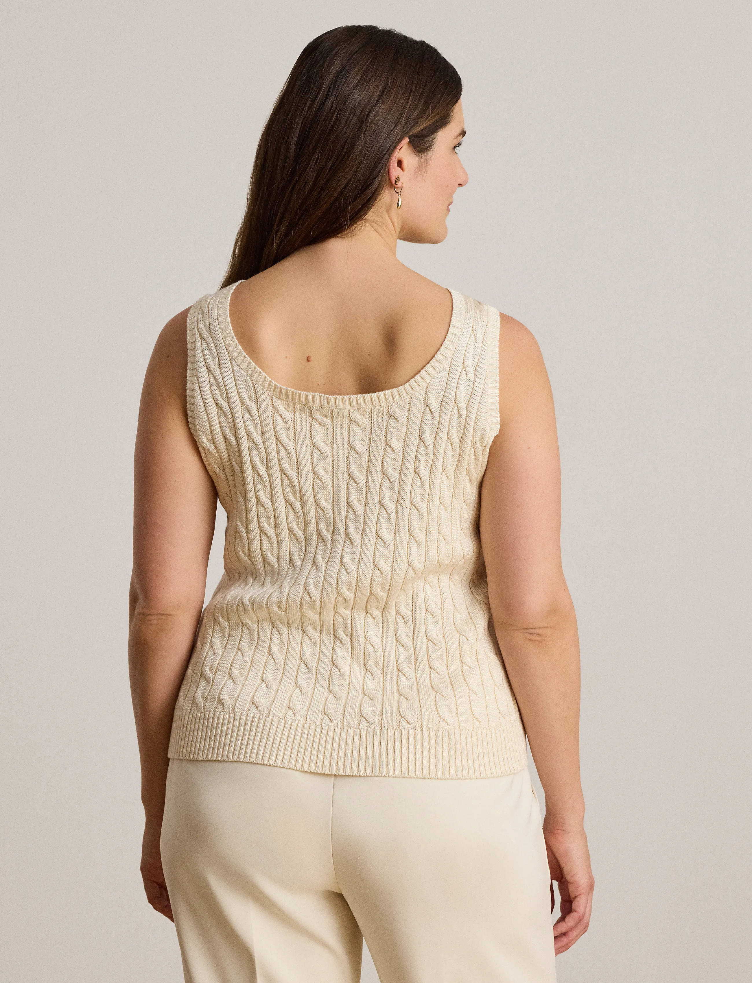 Lauren Ralph Lauren Cable Cotton-Blend Sleeveless Sweater toppar dam – bild 7